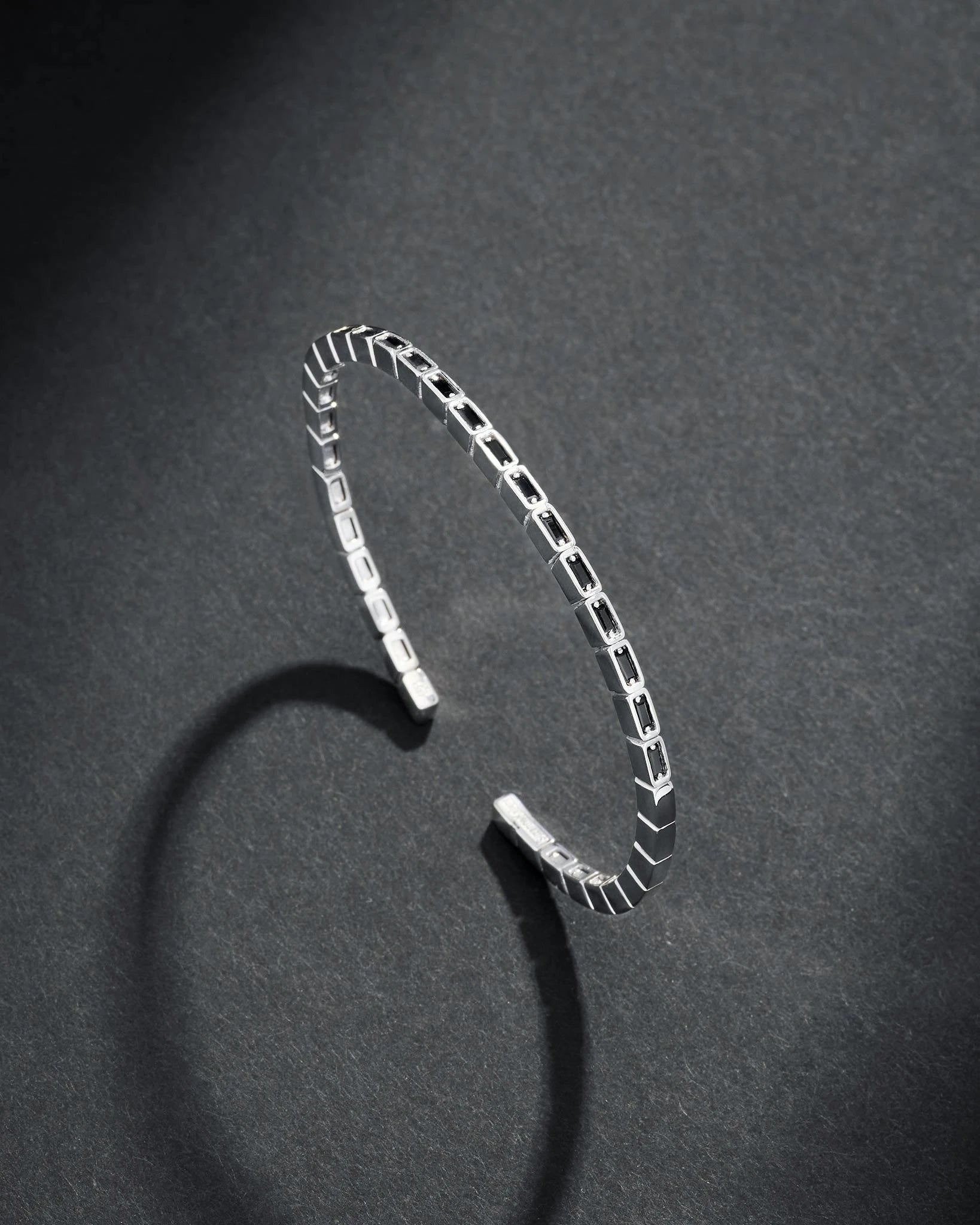 Suzanne Kalan Men's Inlay Small Horizontal Black Sapphire Bangle in 18k white gold
