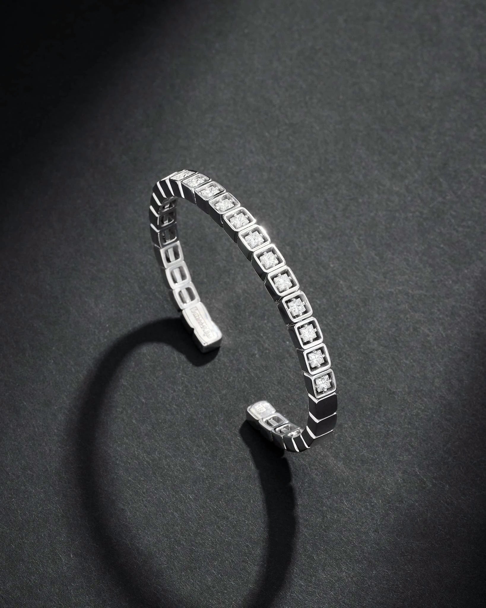 Suzanne Kalan Men's Inlay Large Princess Diamond Bangle in 18k white gold 