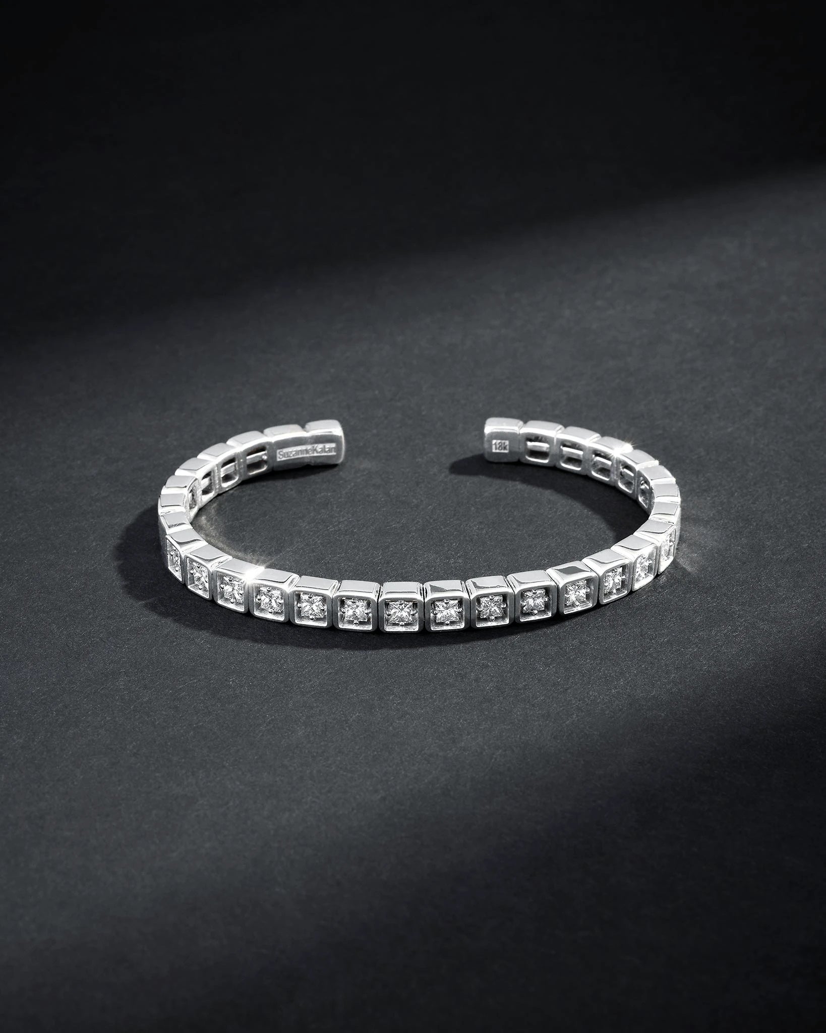 Suzanne Kalan Men's Inlay Large Princess Diamond Bangle in 18k white gold 