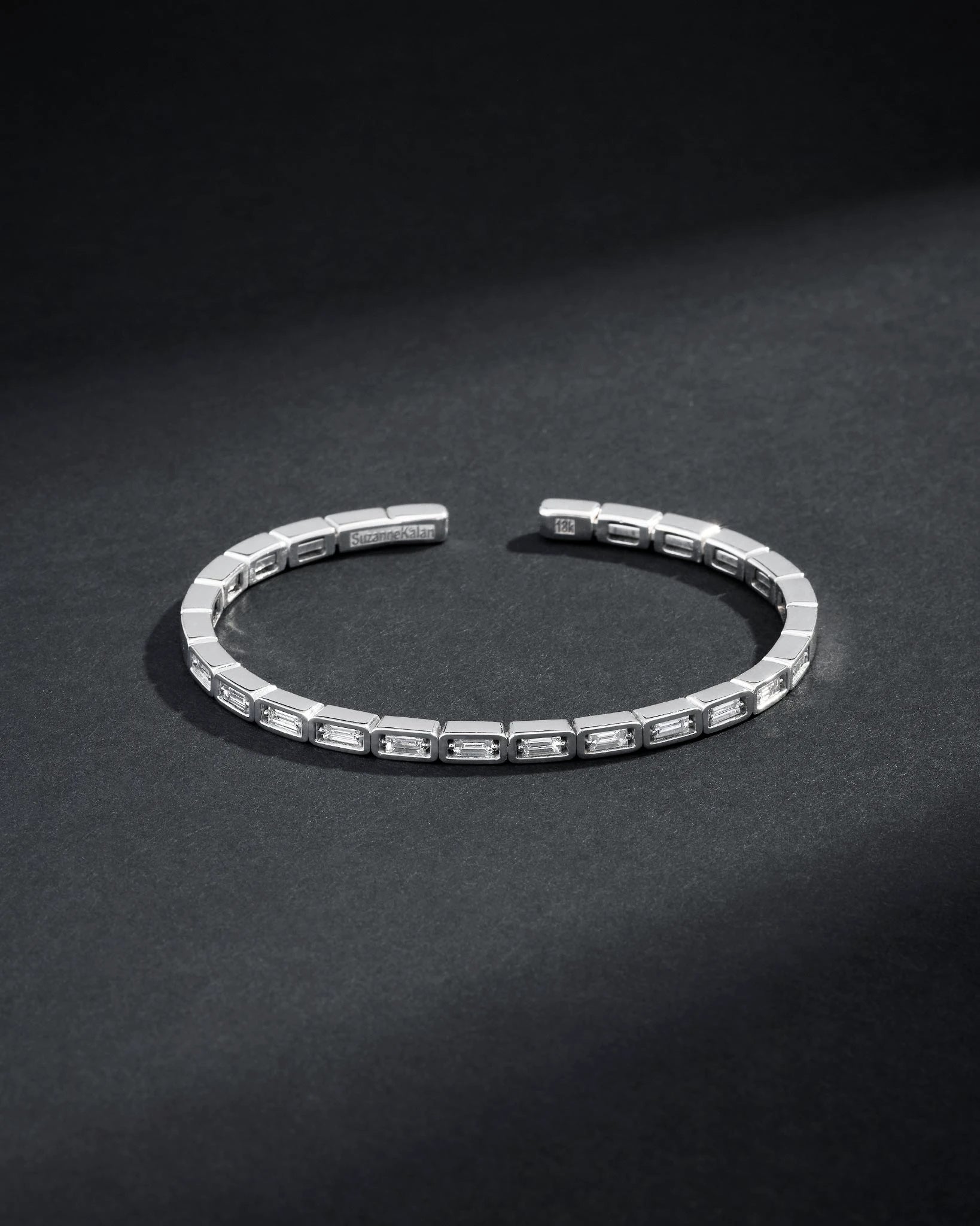 Suzanne Kalan Men's Inlay Large Horizontal Diamond Bangle in 18k white gold