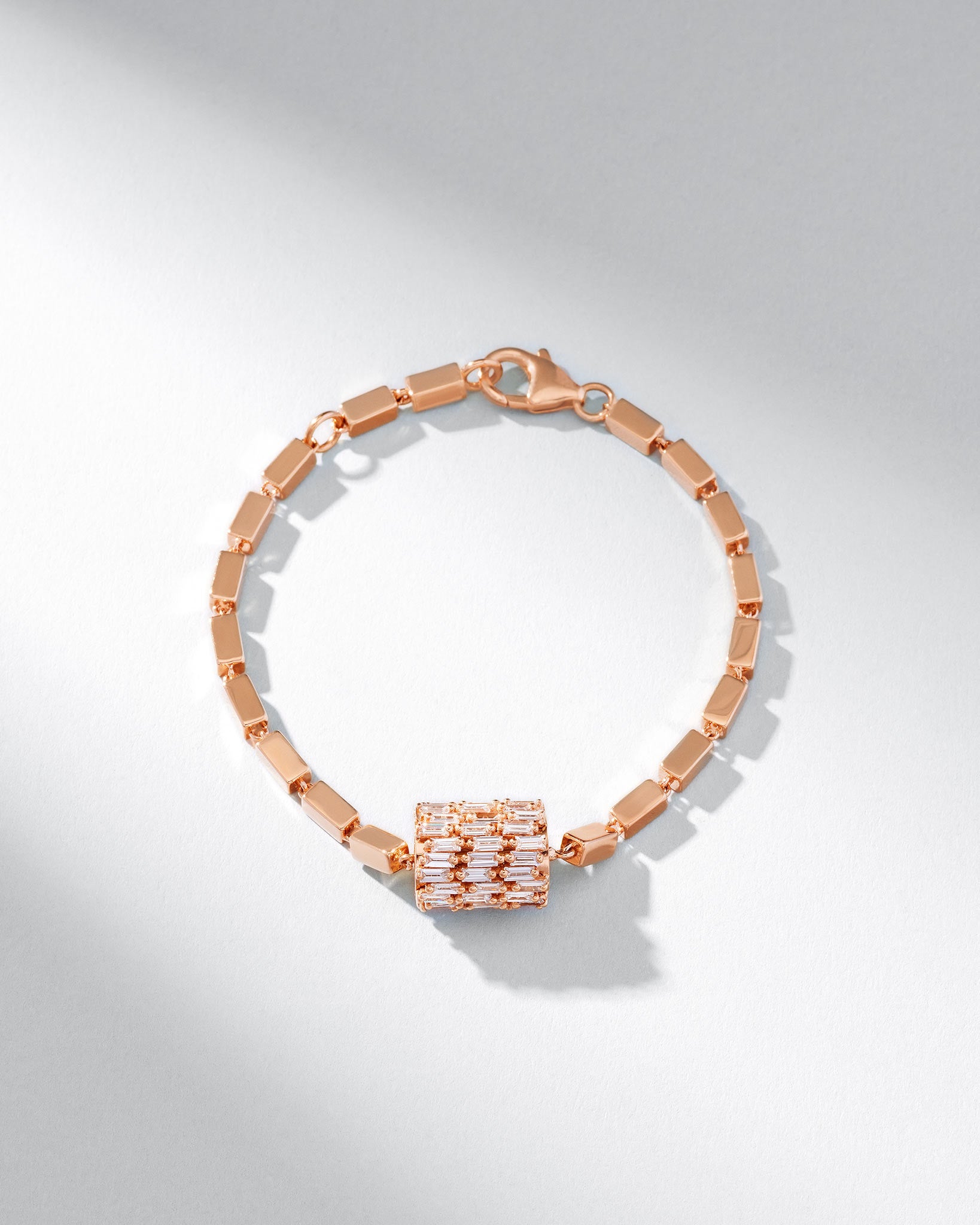 Suzanne Kalan Infinite Triple Row Diamond Thick Block-Chain Bracelet in 18k rose gold