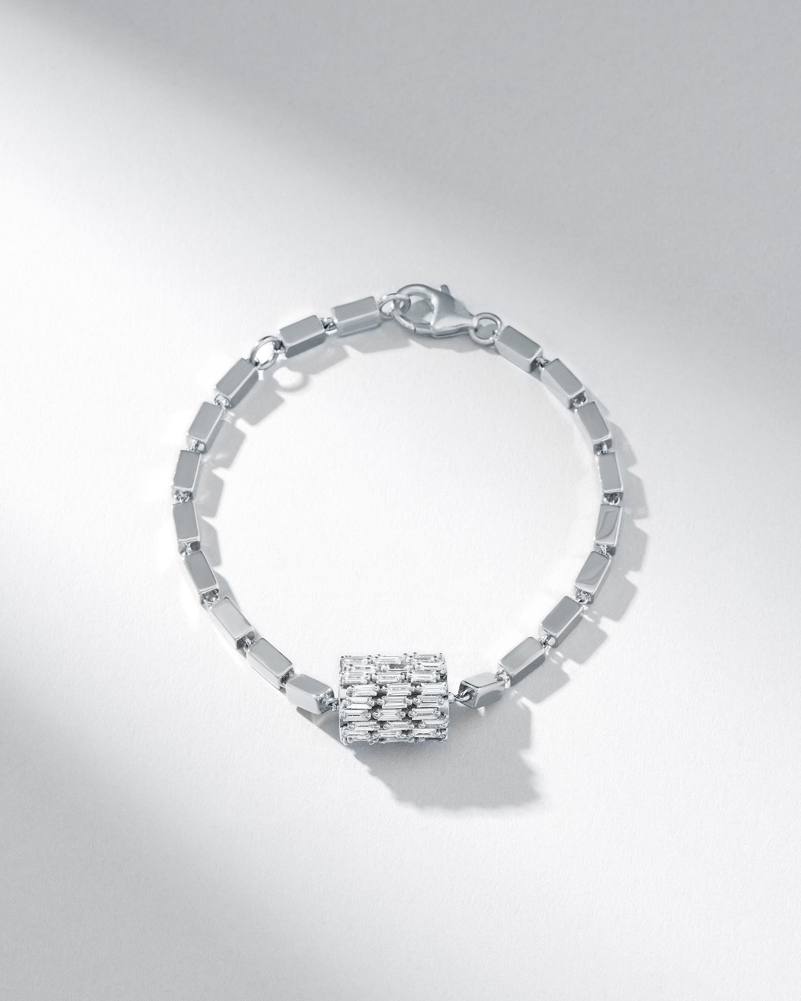 Suzanne Kalan Infinite Triple Row Diamond Thick Block-Chain Bracelet in 18k white gold