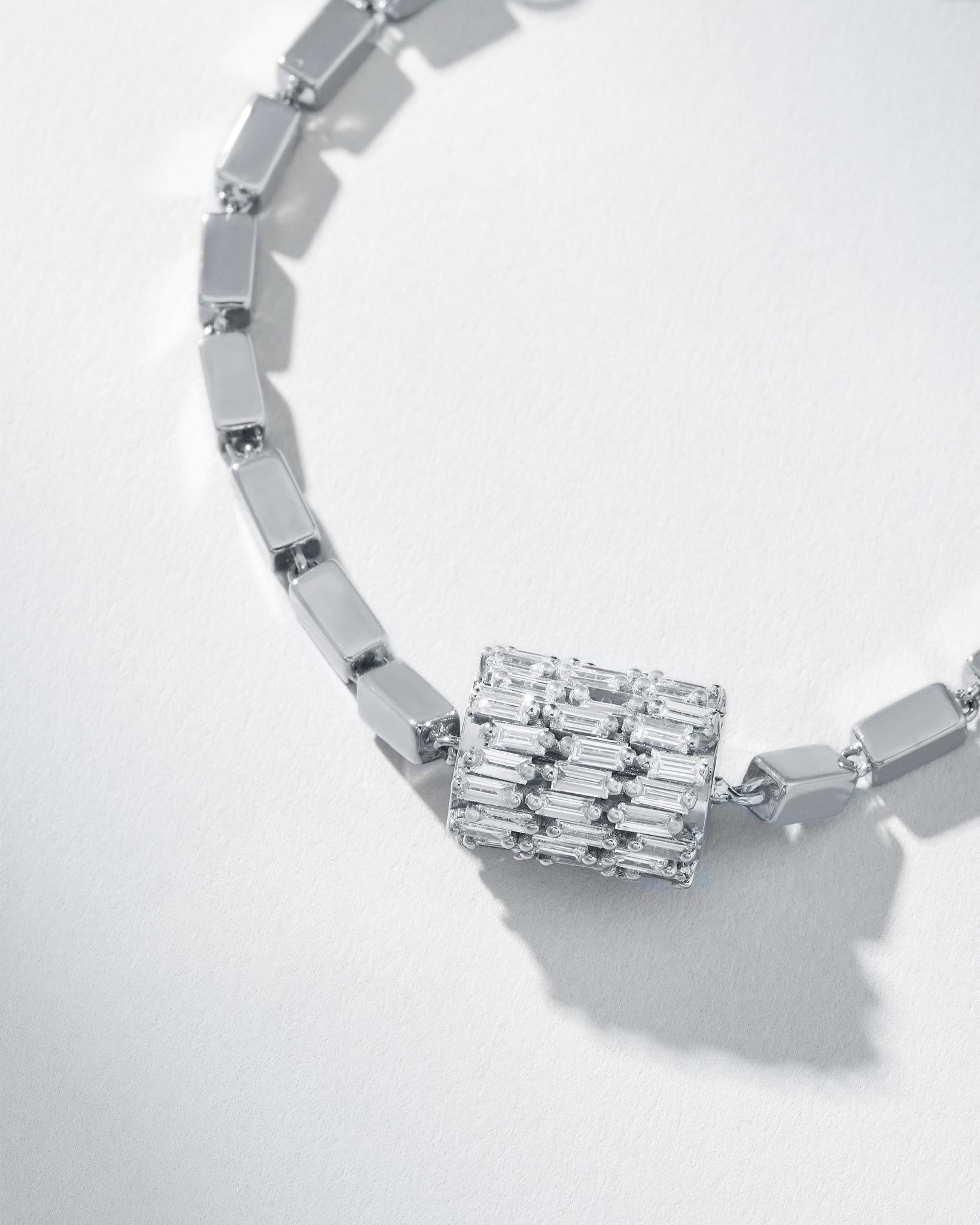 Suzanne Kalan Infinite Triple Row Diamond Thick Block-Chain Bracelet in 18k white gold