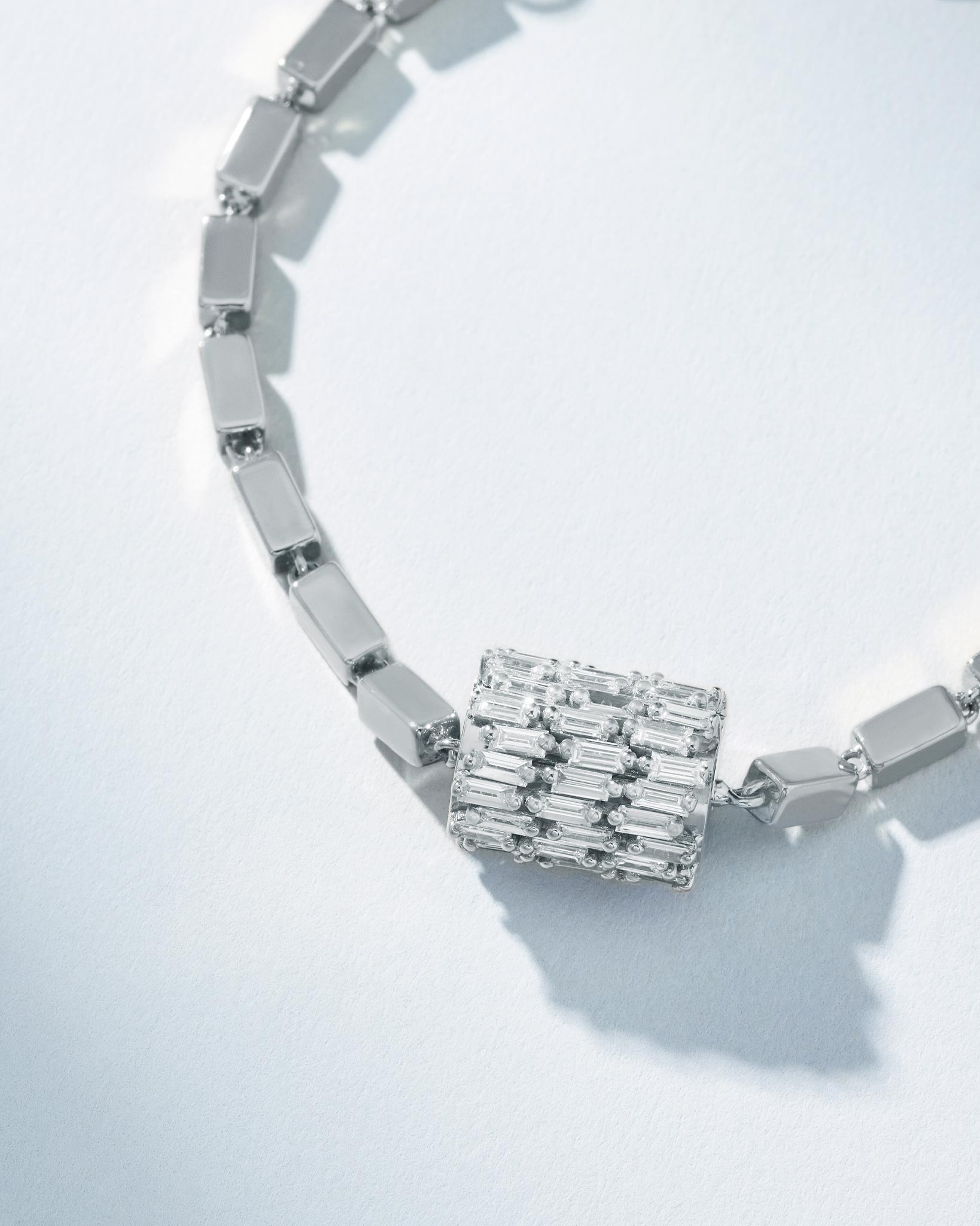 Suzanne Kalan Infinite Triple Row Diamond Thick Block-Chain Bracelet in 18k white gold