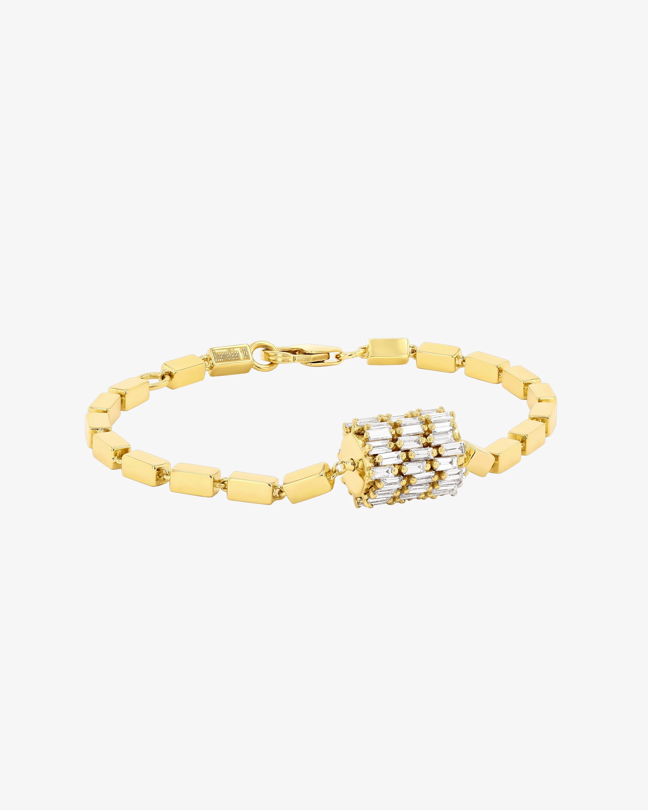 Suzanne Kalan Infinite Triple Row Diamond Thick Block-Chain Bracelet in 18k yellow gold