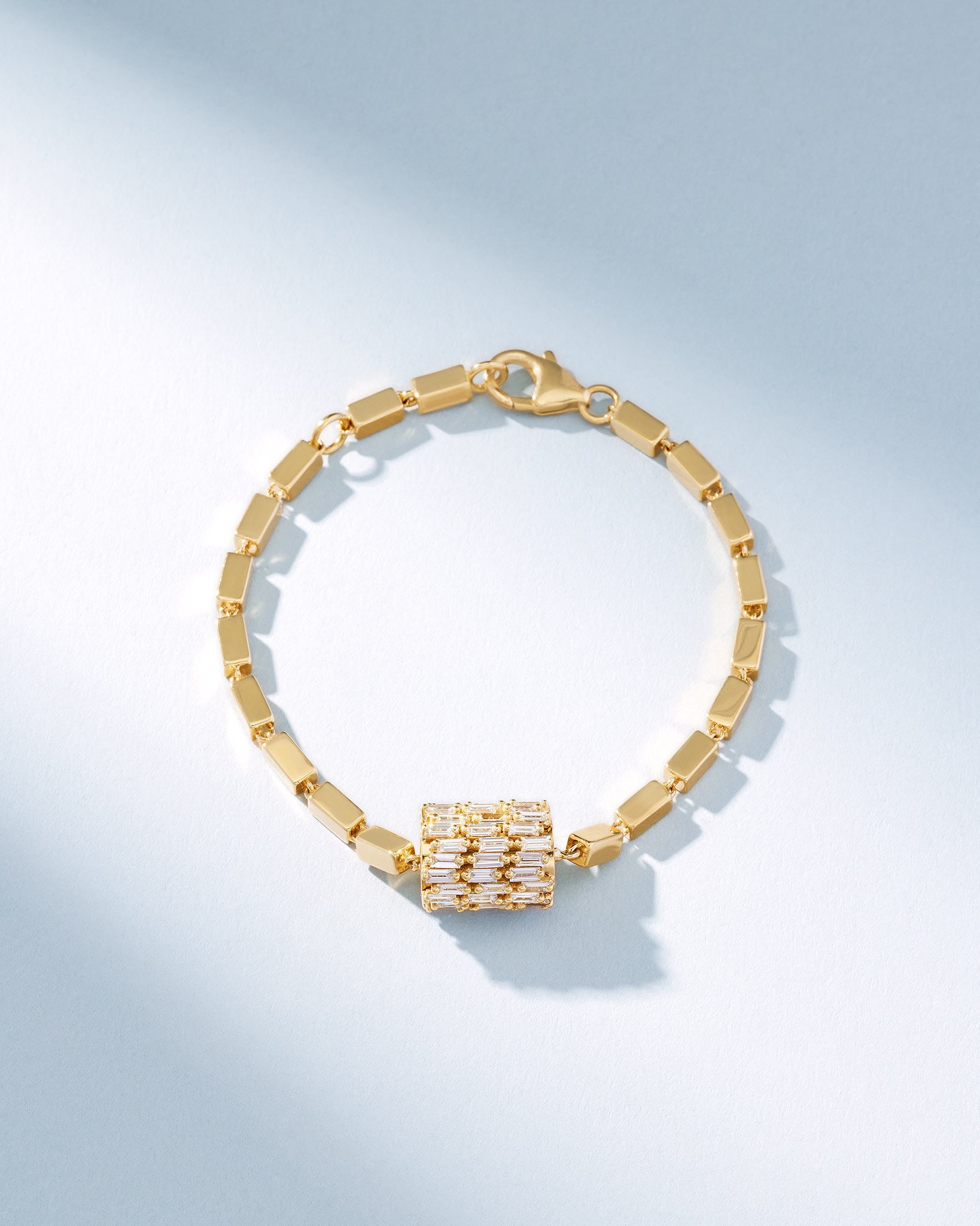 Suzanne Kalan Infinite Triple Row Diamond Thick Block-Chain Bracelet in 18k yellow gold