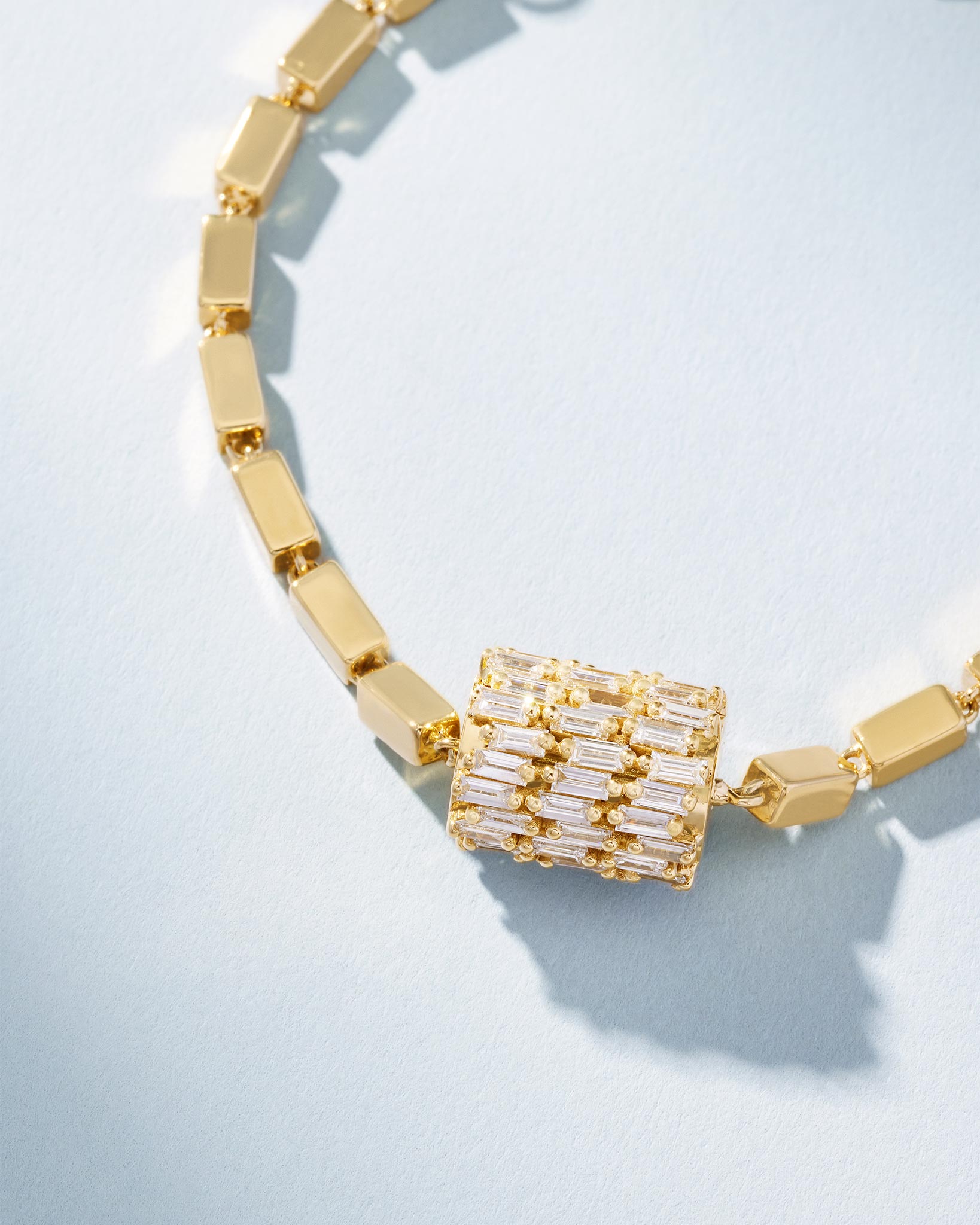Suzanne Kalan Infinite Triple Row Diamond Thick Block-Chain Bracelet in 18k yellow gold