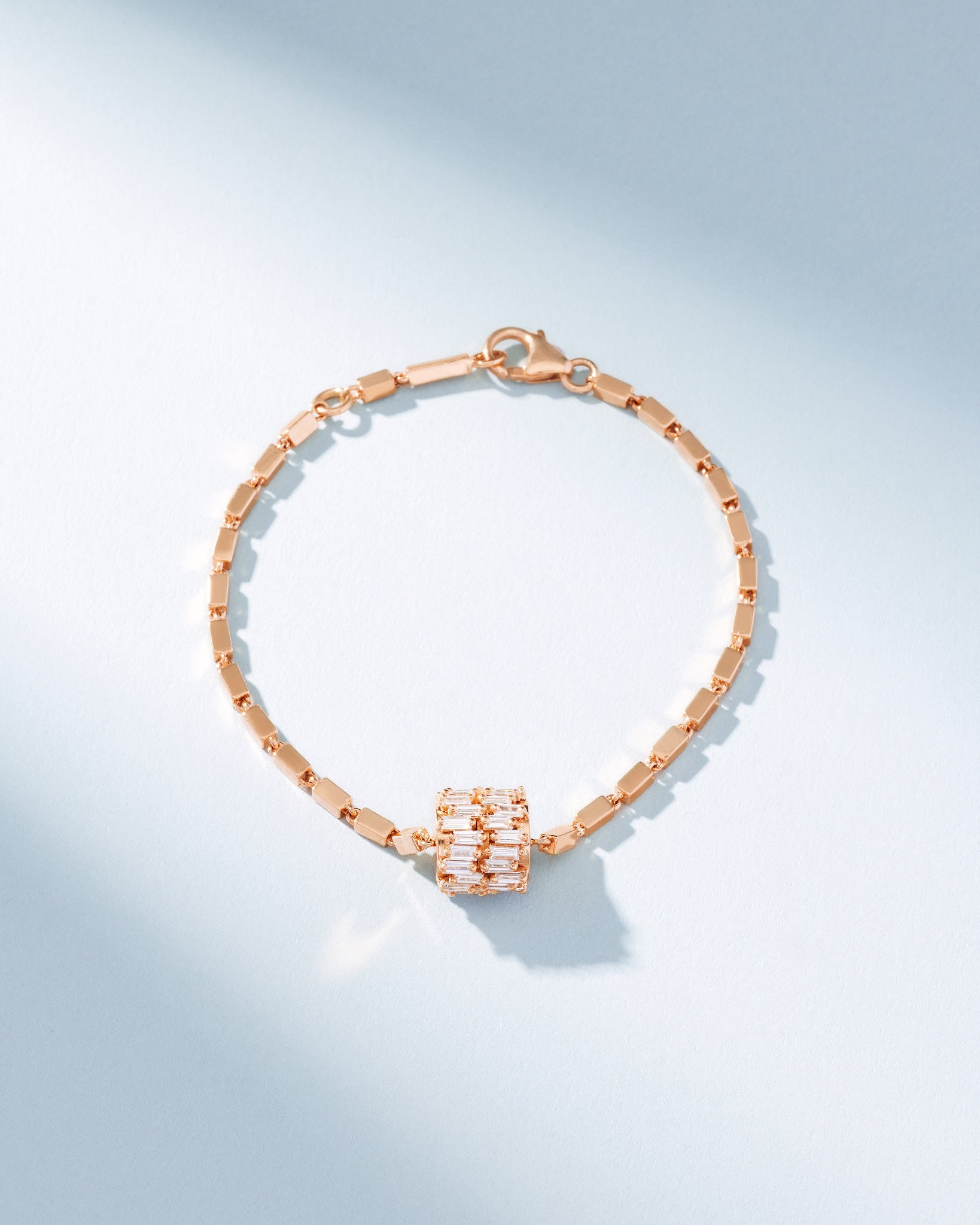 Suzanne Kalan Infinite Double Row Diamond Medium Block-Chain Bracelet in 18k rose gold