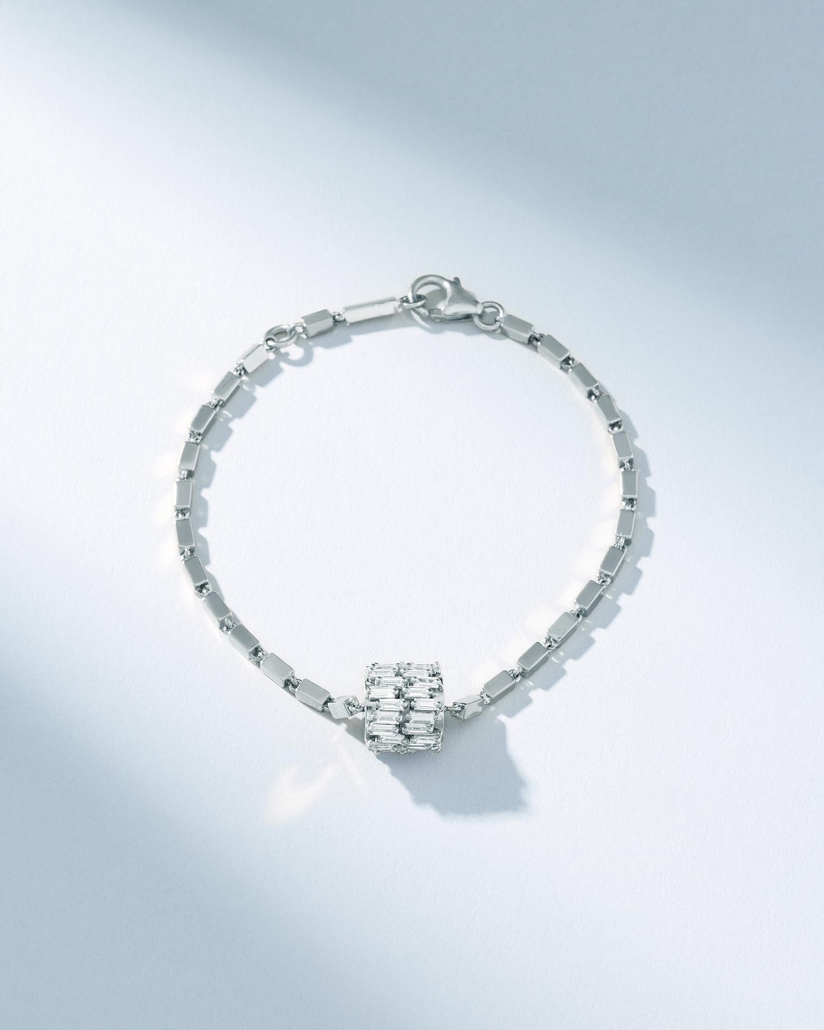 Suzanne Kalan Infinite Double Row Diamond Medium Block-Chain Bracelet in 18k white gold