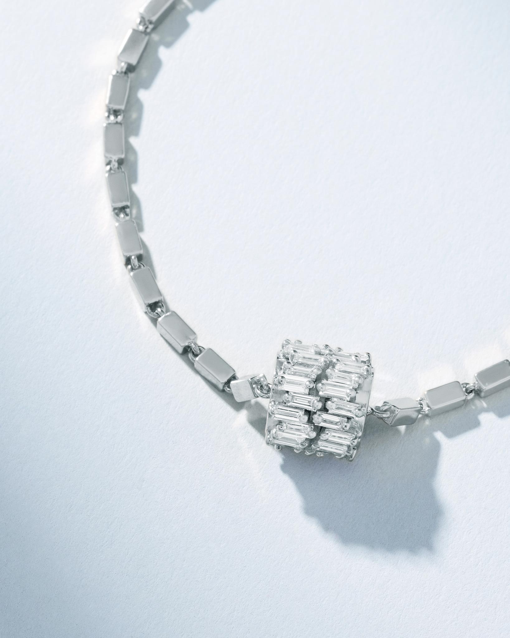 Suzanne Kalan Infinite Double Row Diamond Medium Block-Chain Bracelet in 18k white gold