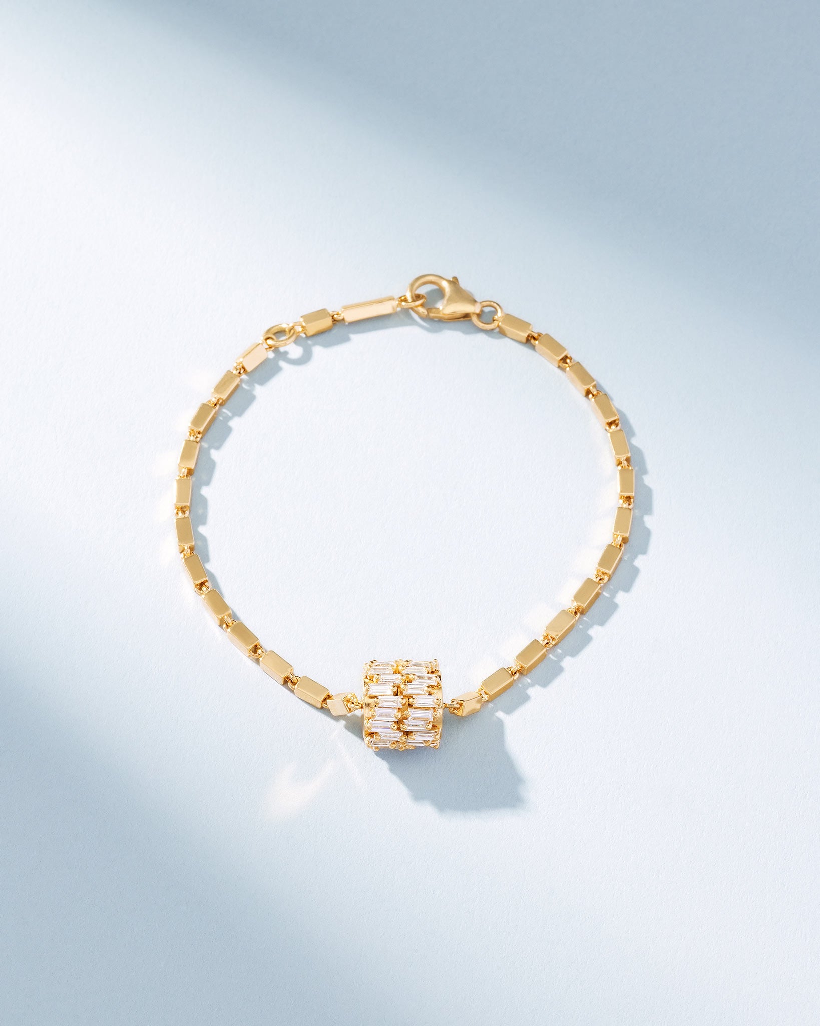 Suzanne Kalan Infinite Double Row Diamond Medium Block-Chain Bracelet in 18k yellow gold
