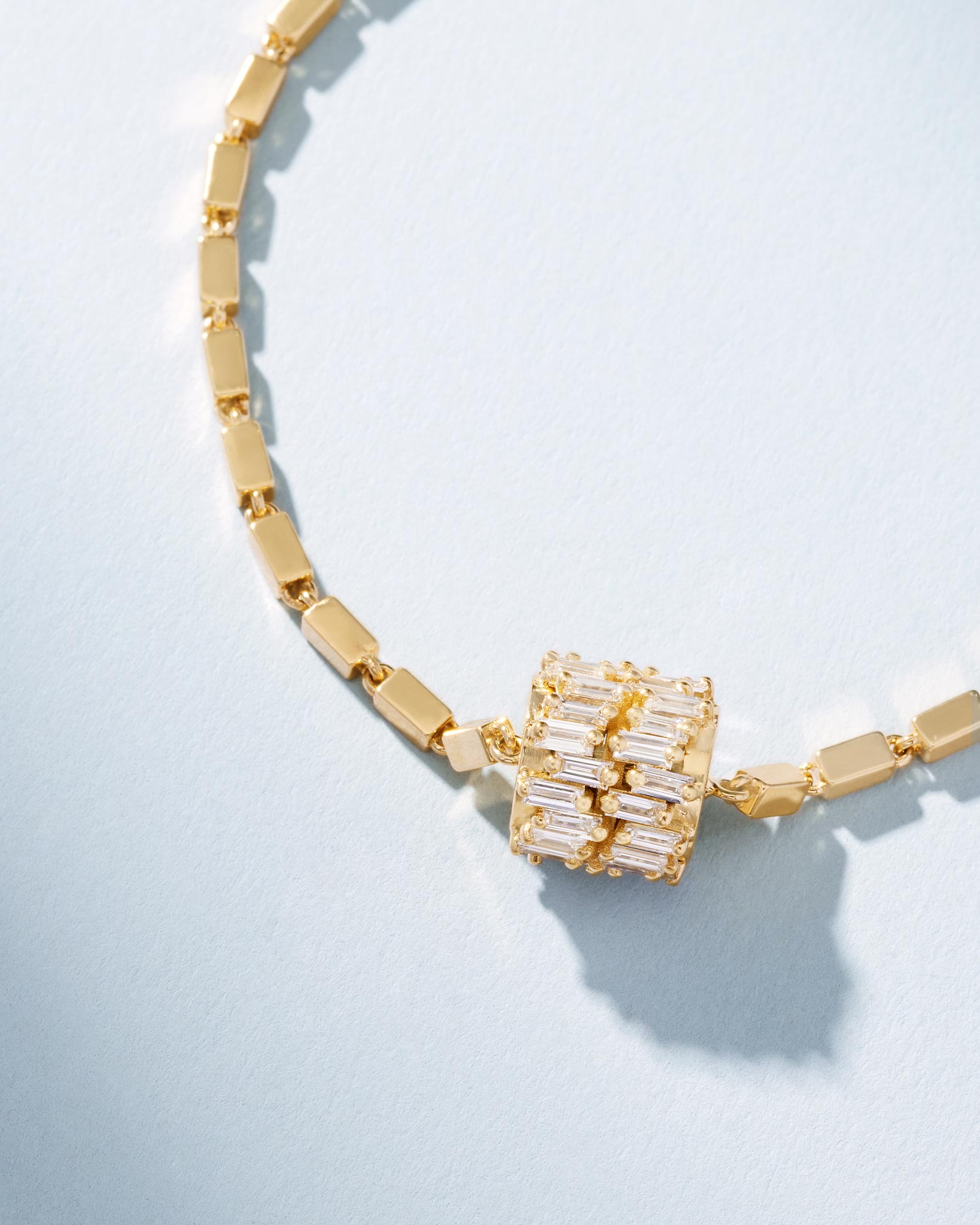Suzanne Kalan Infinite Double Row Diamond Medium Block-Chain Bracelet in 18k yellow gold