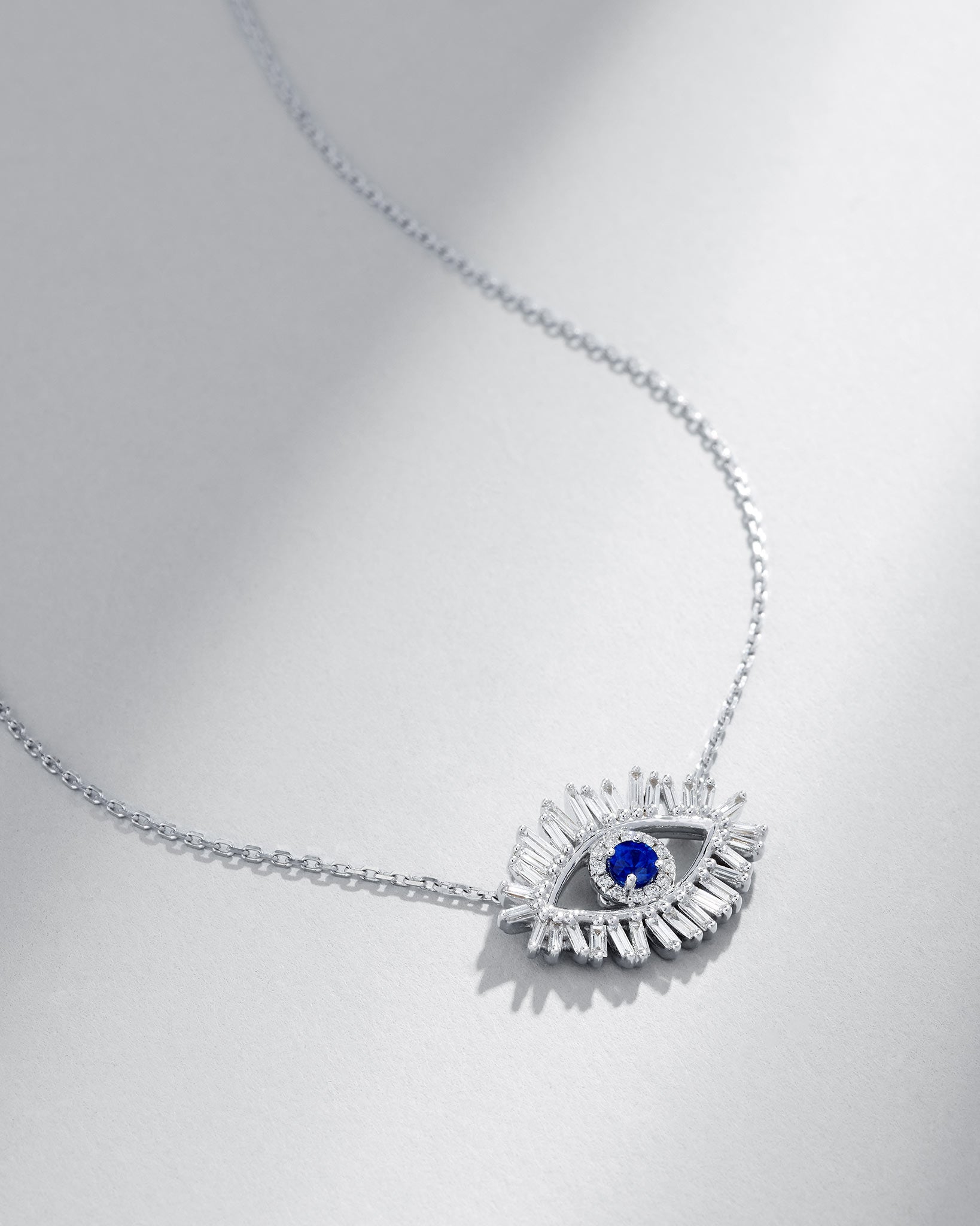 Suzanne Kalan Evil Eye Midi Dark Blue Sapphire Pendant in 18k white gold