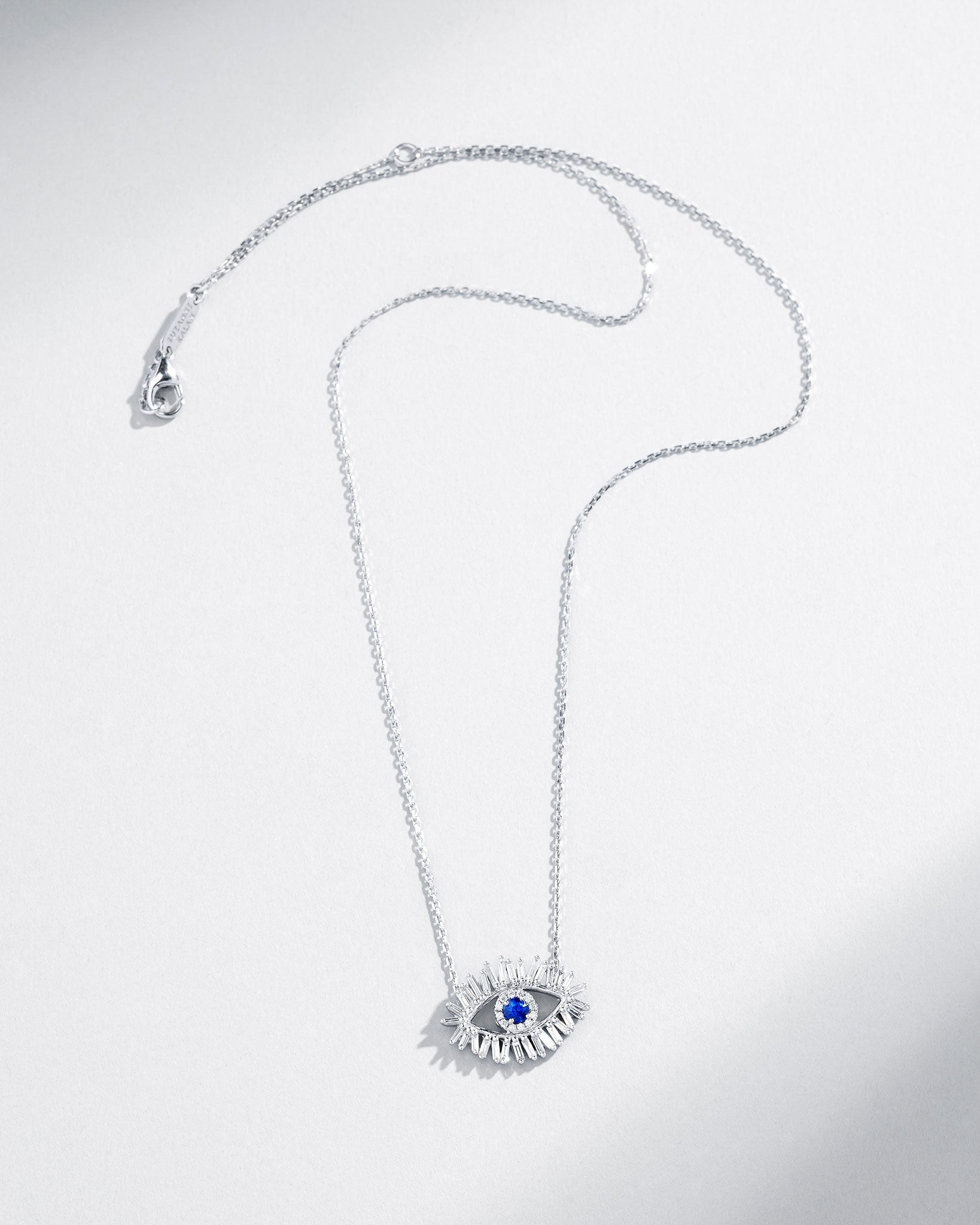 Suzanne Kalan Evil Eye Midi Dark Blue Sapphire Pendant in 18k white gold