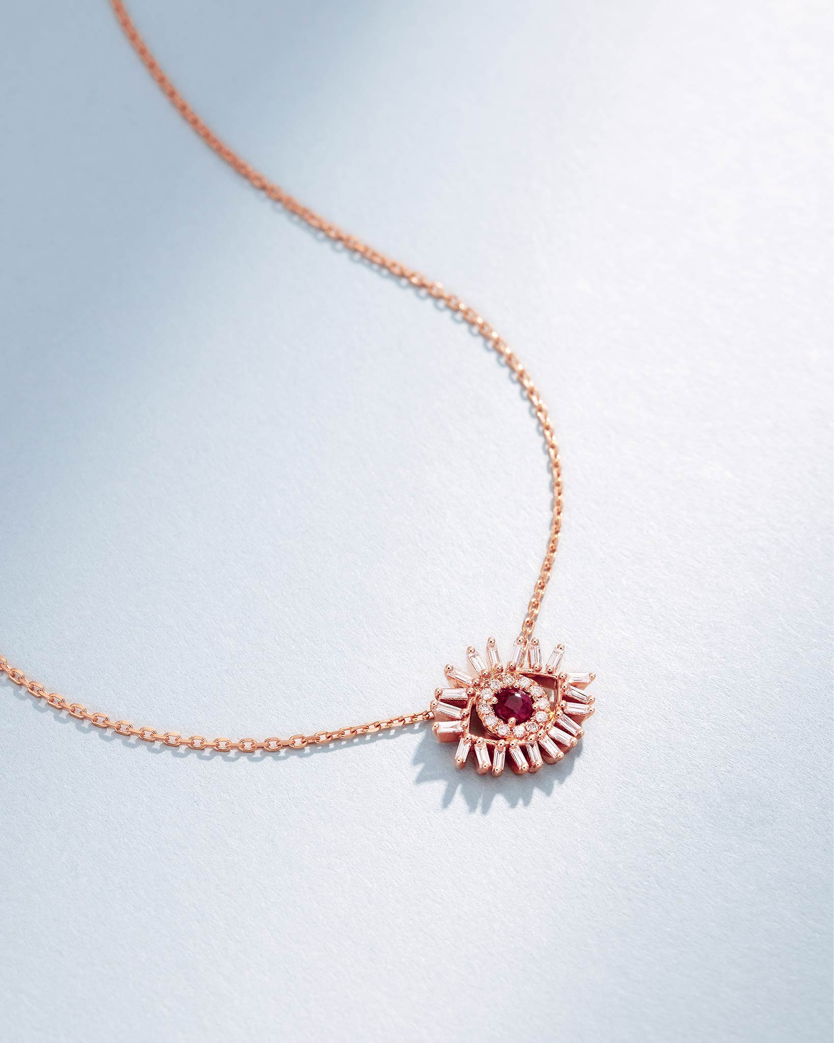 Suzanne Kalan Evil Eye Mini Ruby Pendant in 18k rose gold