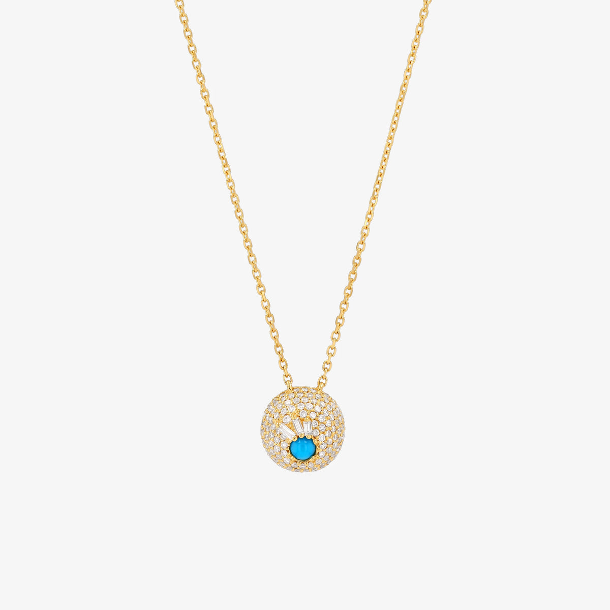 Evil Eye Mini Turquoise Full Pave Diamond Orb Pendant Necklace