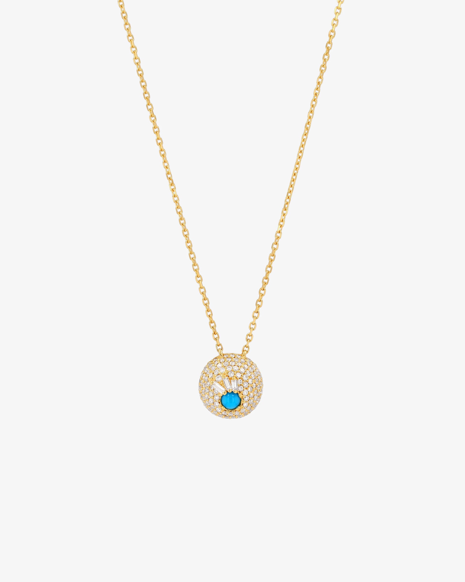 Evil Eye Mini Turquoise Full Pave Diamond Orb Pendant Necklace