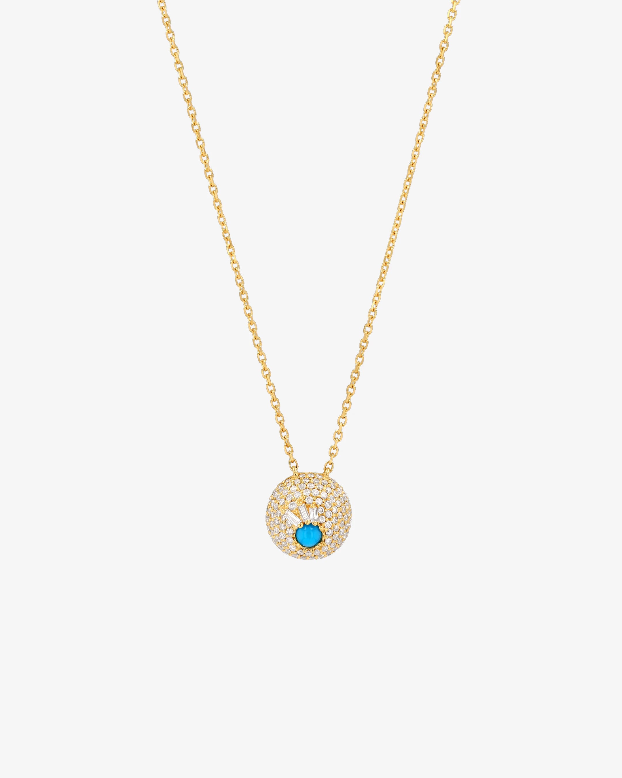 Suzanne Kalan Evil Eye Mini Turquoise Full Pave Diamond Orb Pendant in 18k yellow gold