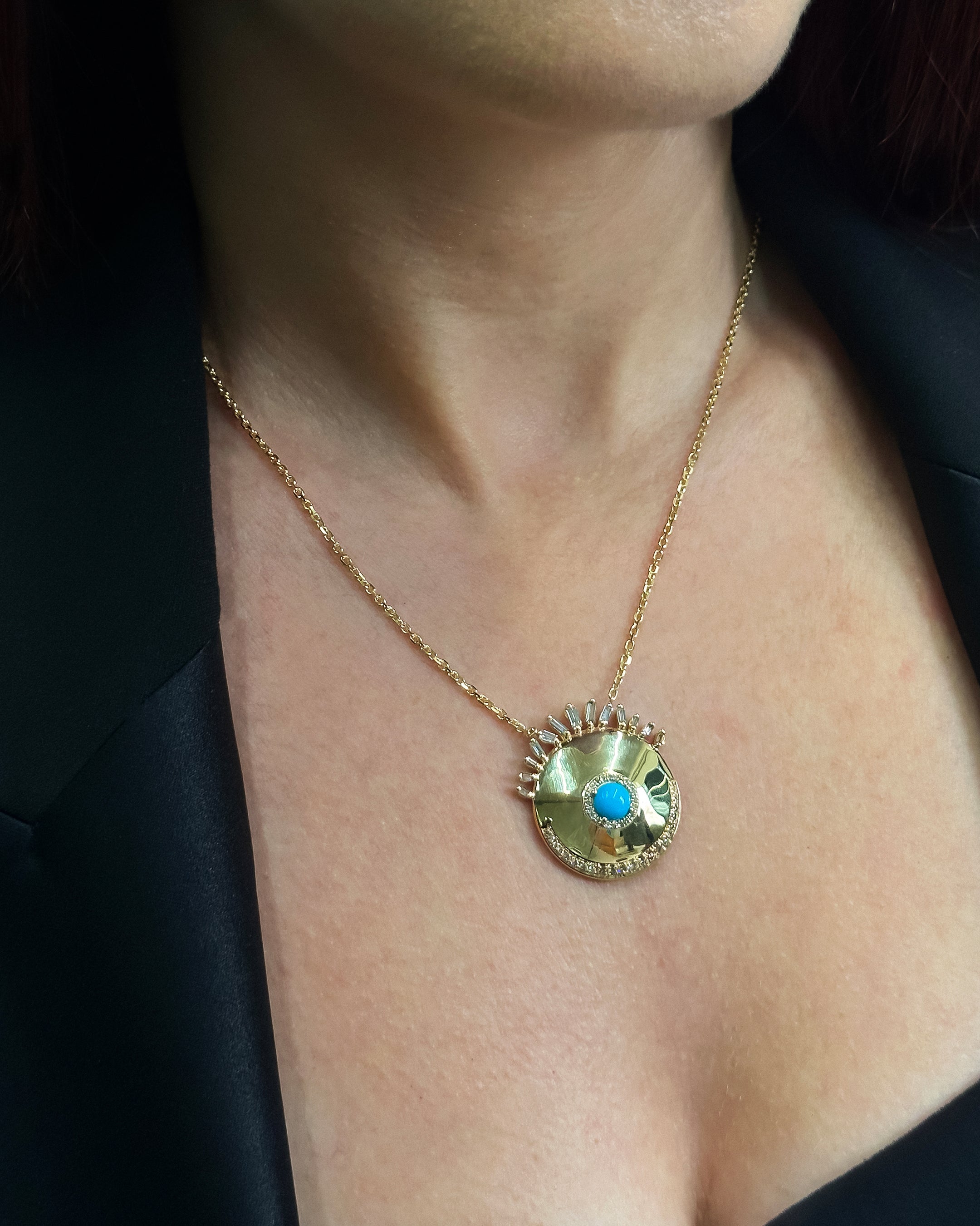 Suzanne Kalan Evil Eye Milli Turquoise Sunrise Pendant in 18k yellow gold