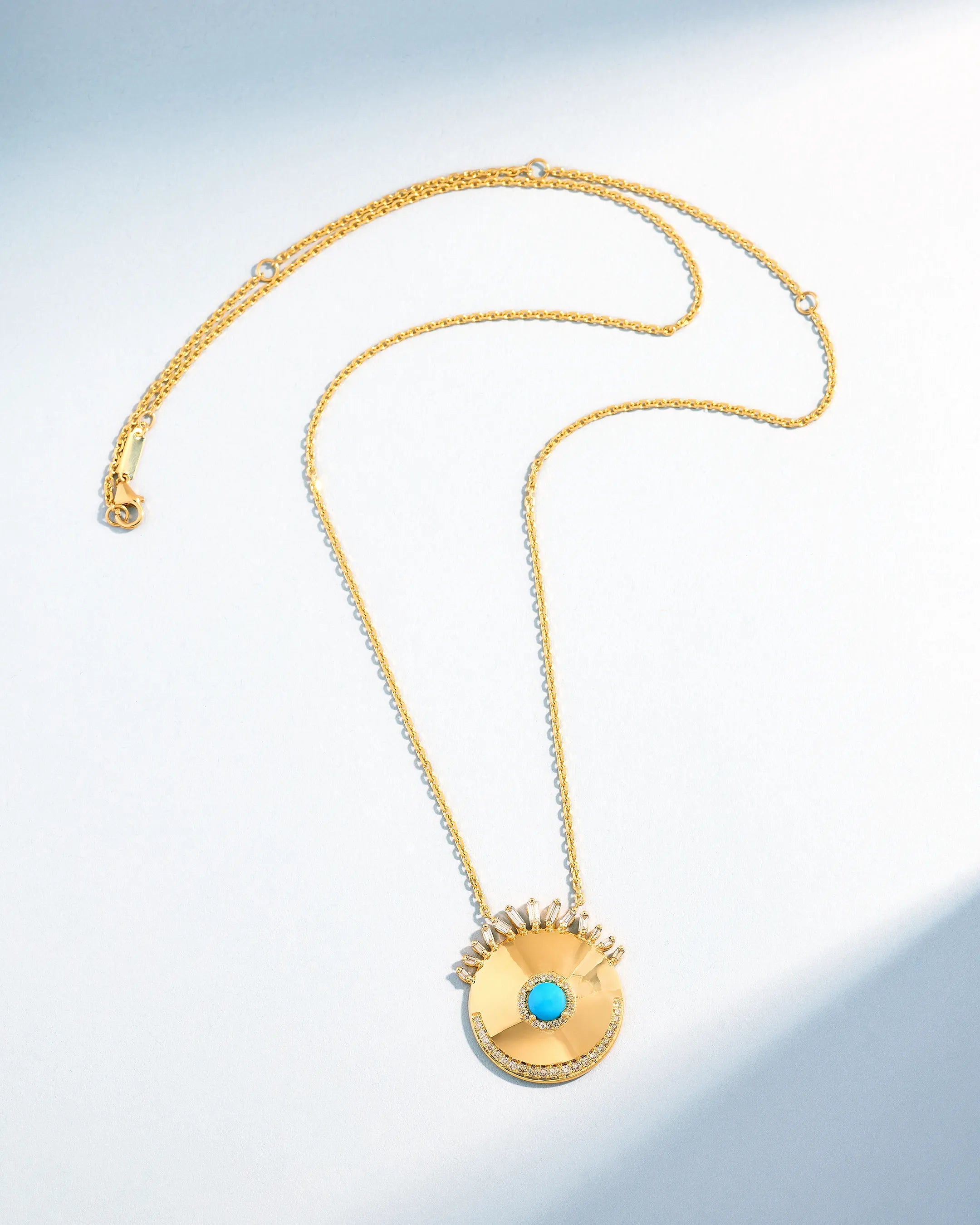 Suzanne Kalan Evil Eye Milli Turquoise Sunrise Pendant in 18k yellow gold
