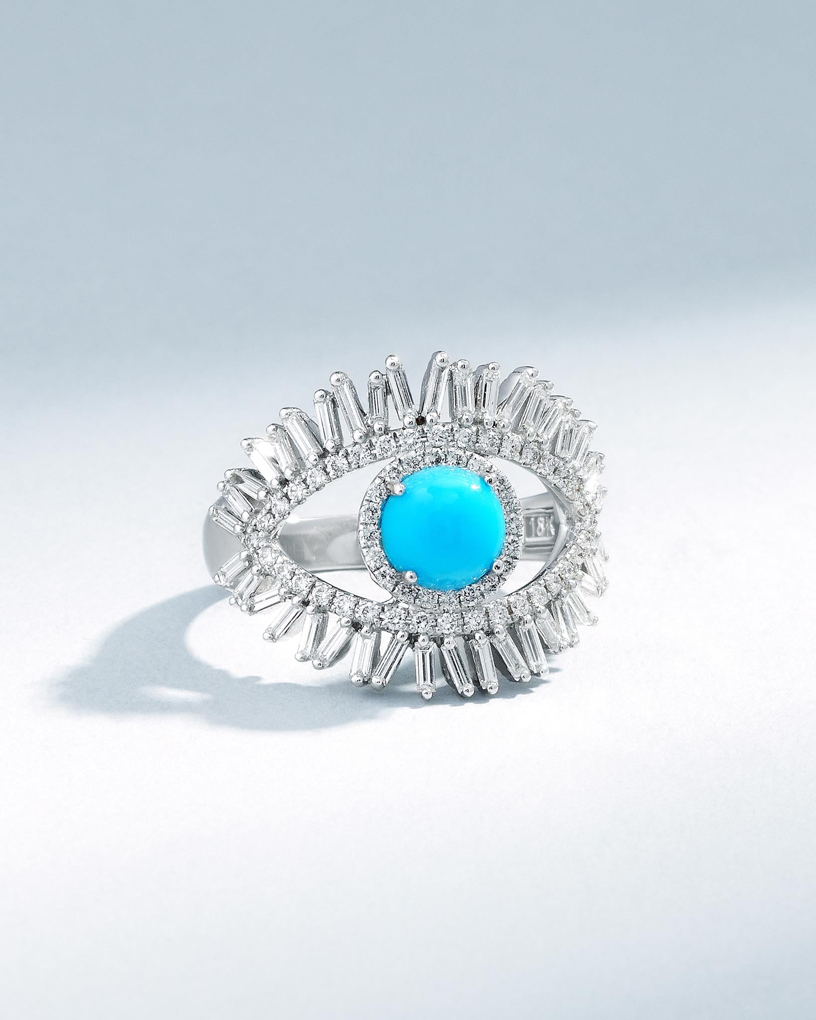 Suzanne Kalan Evil Eye Milli Turquoise Half Pavé Ring in 18k white gold