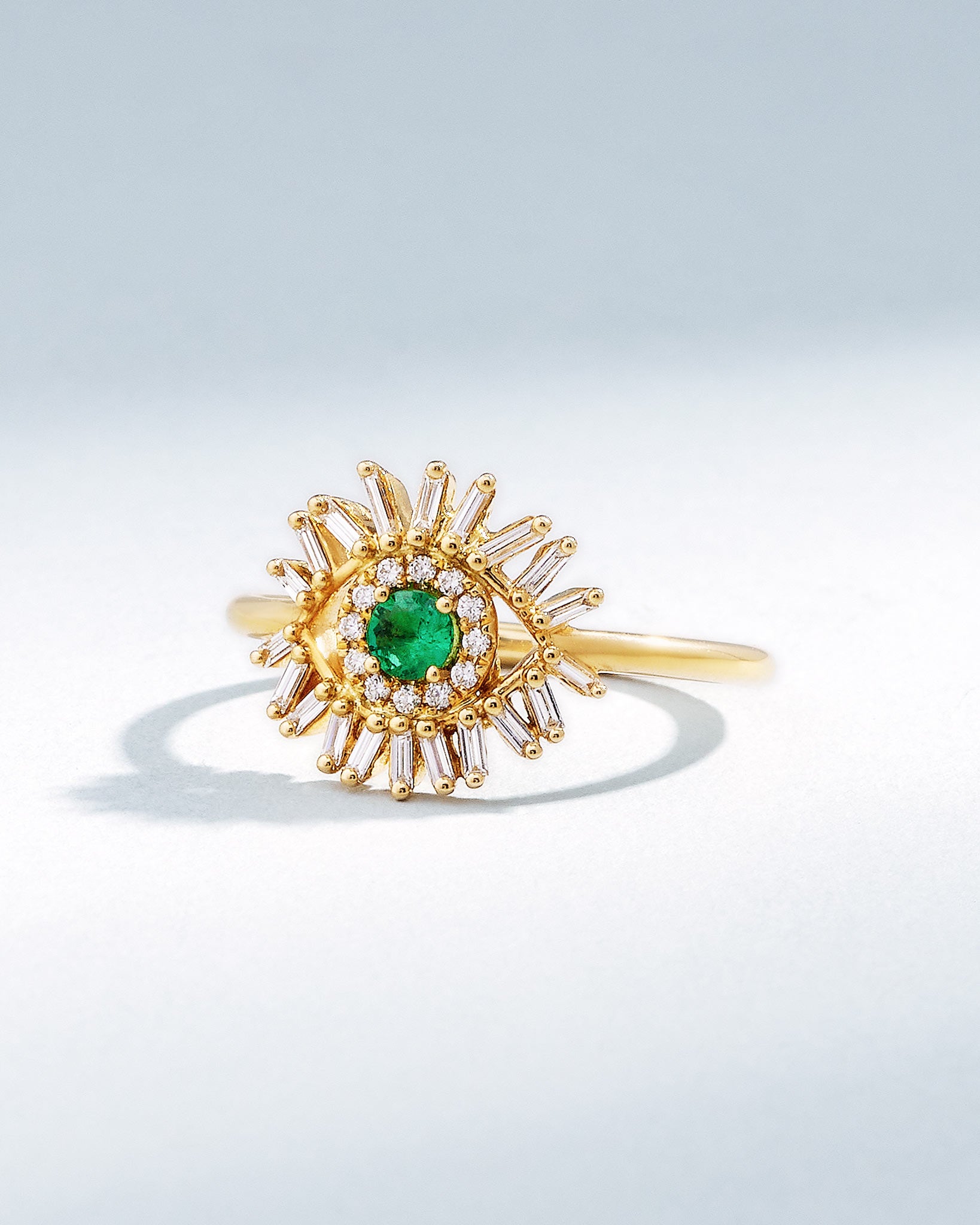 Suzanne Kalan Evil Eye Mini Emerald Ring in 18k yellow gold