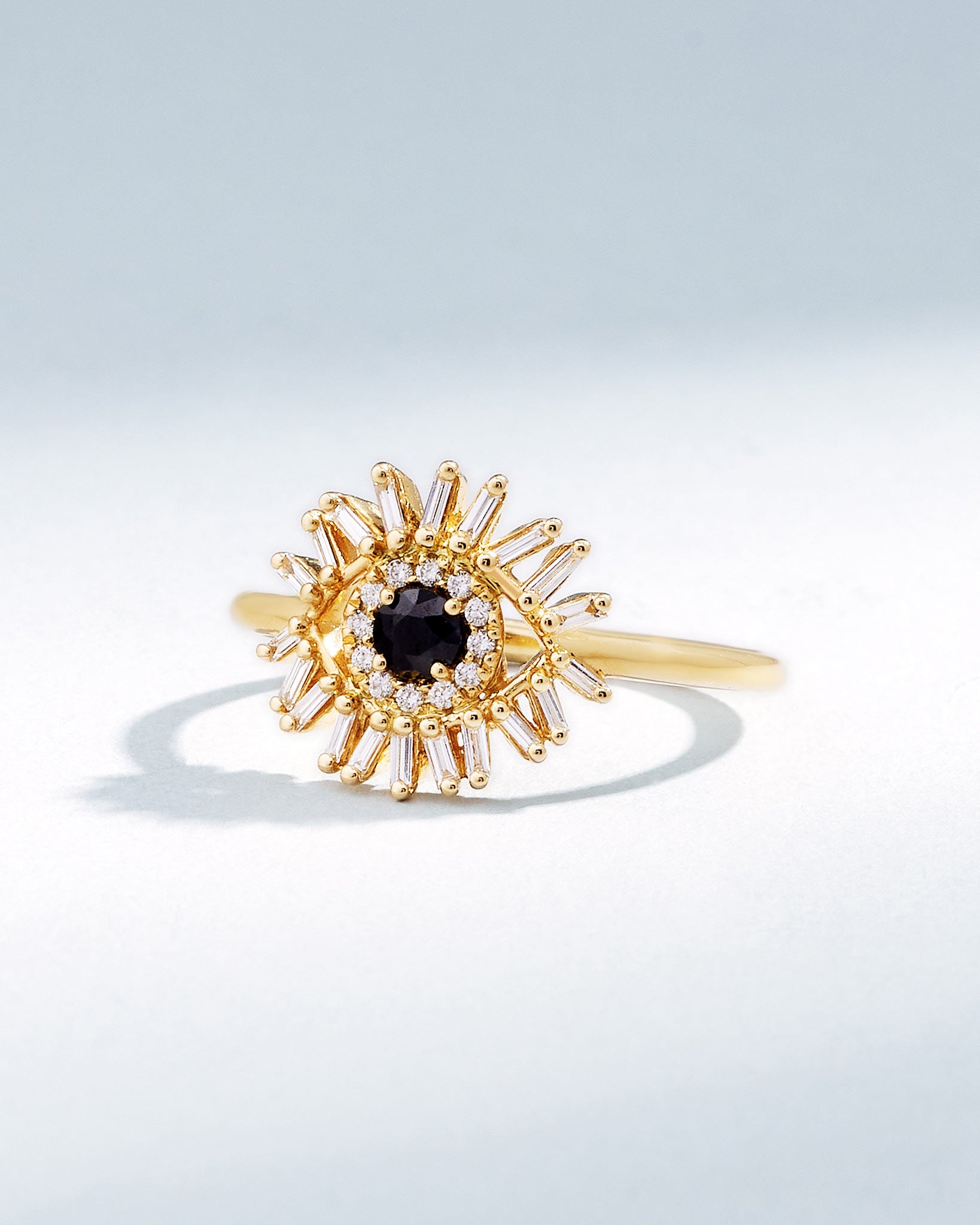 Suzanne Kalan Evil Eye Mini Black Sapphire Ring in 18k yellow gold
