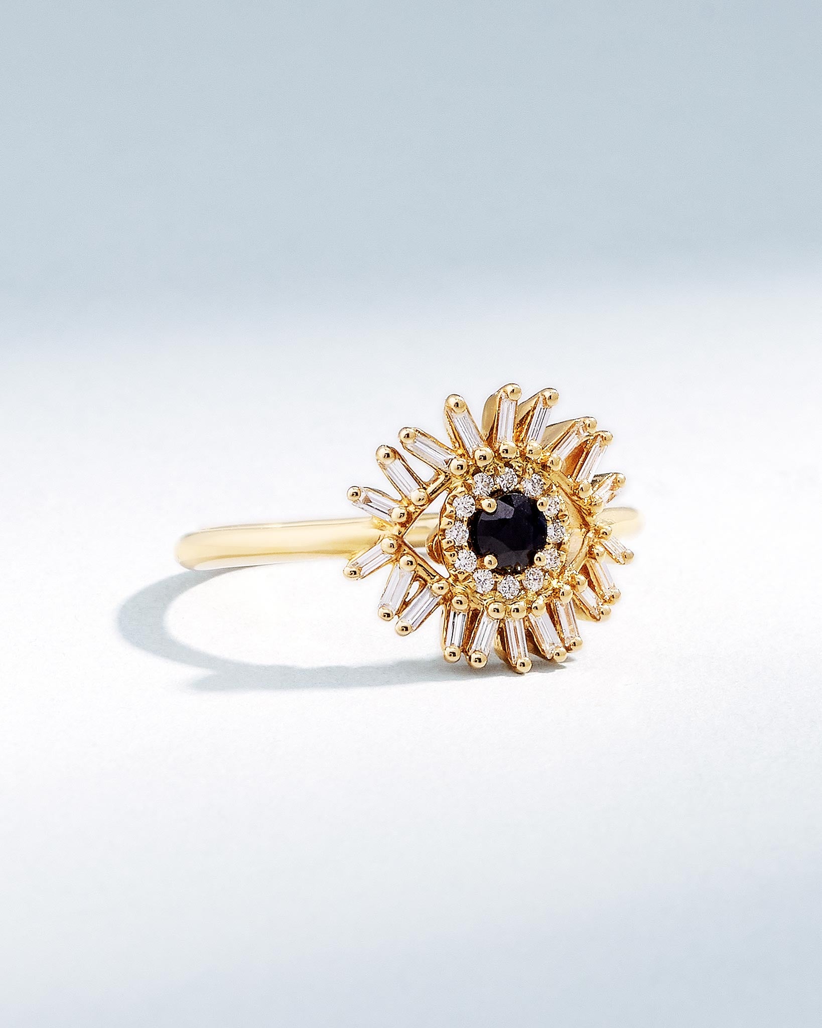 Suzanne Kalan Evil Eye Mini Black Sapphire Ring in 18k yellow gold