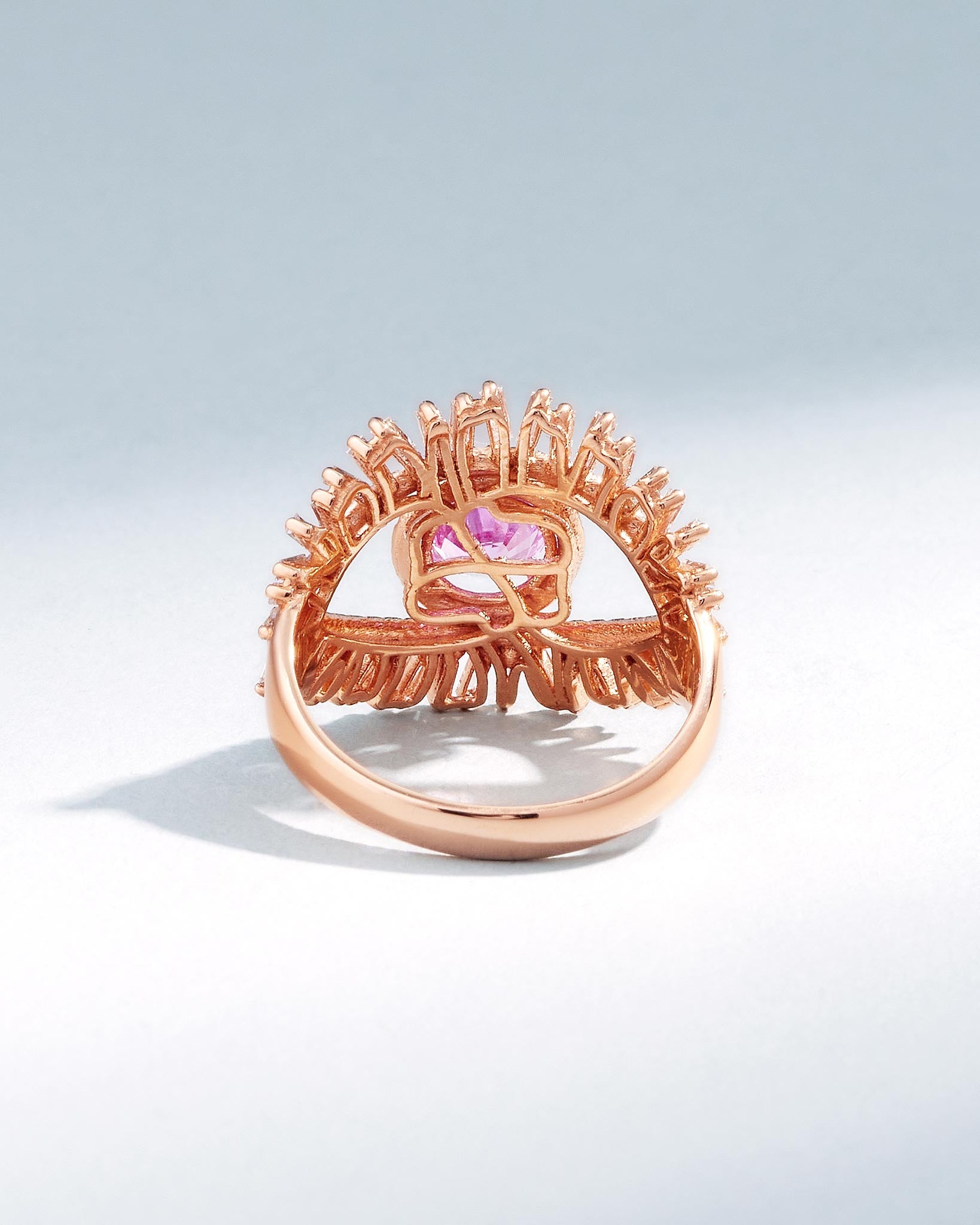 Suzanne Kalan Evil Eye Milli Pink Sapphire Half Pavé Ring in 18k rose gold