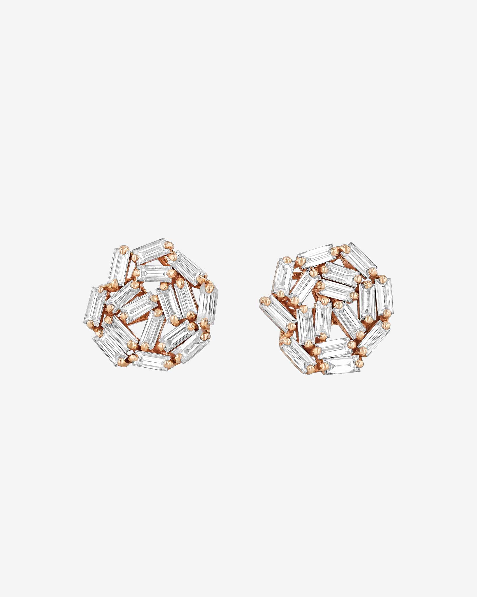 Suzanne Kalan Classic Diamond Round Baguette Studs in 18k rose gold