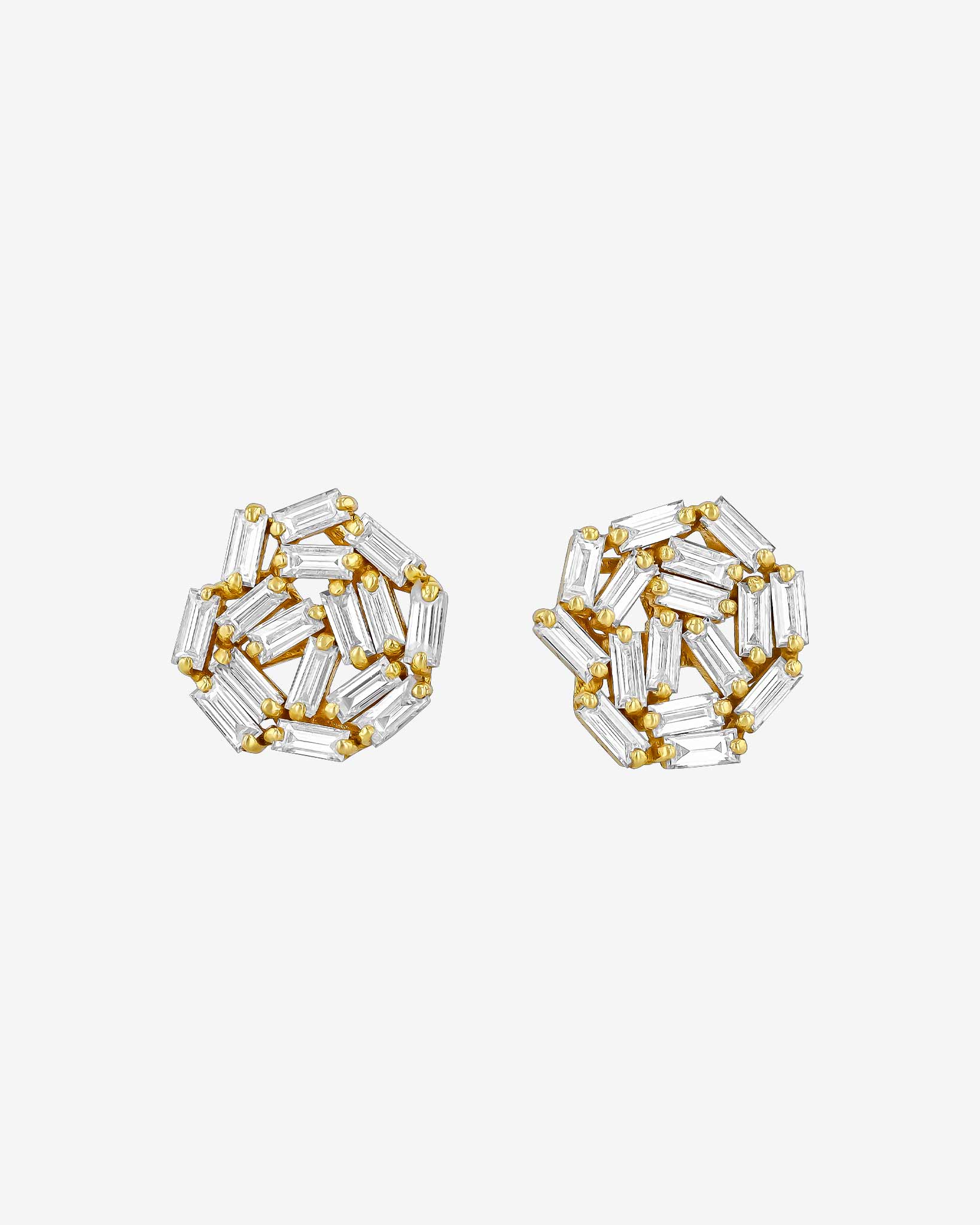 Suzanne Kalan Classic Diamond Round Baguette Studs in 18k yellow gold