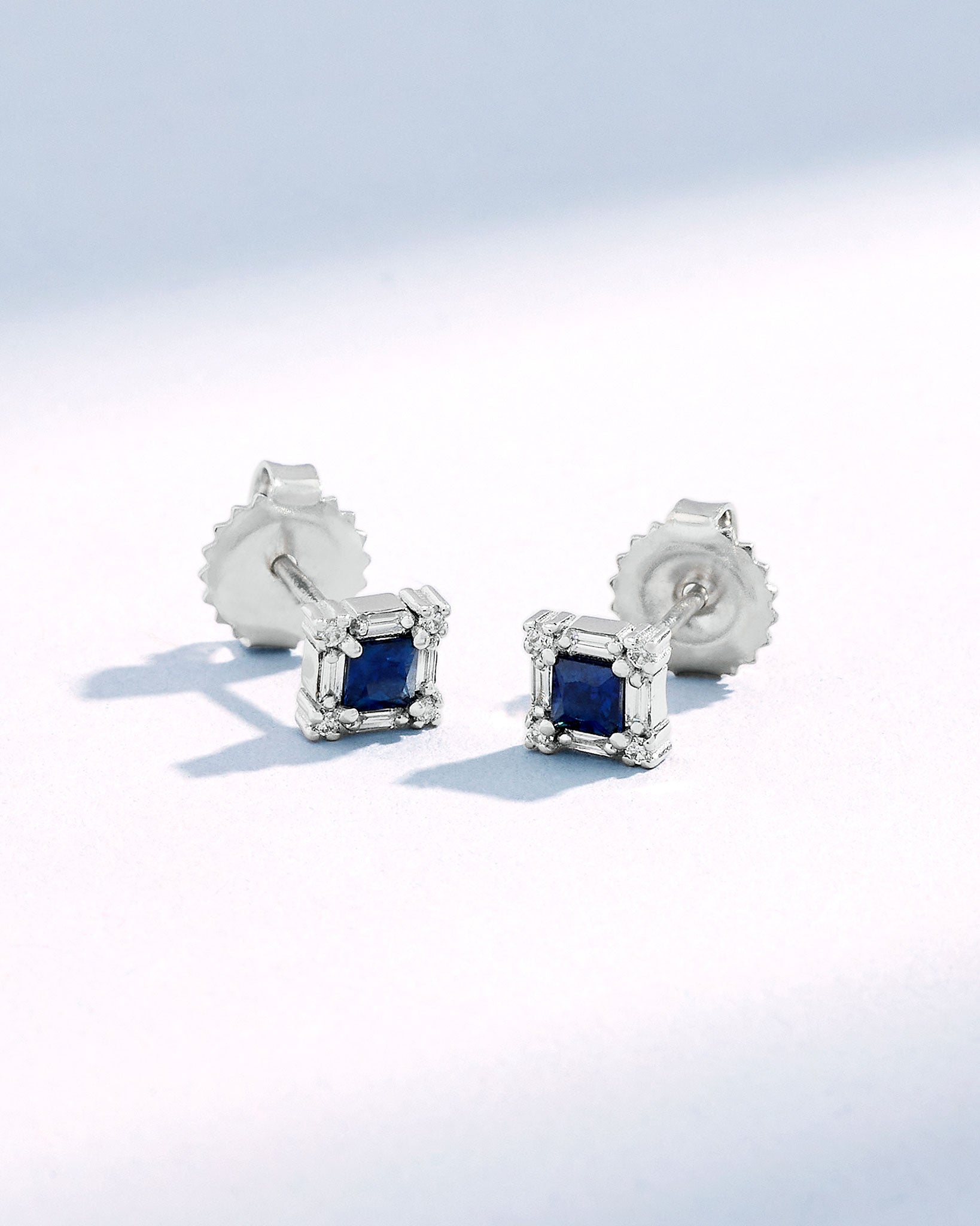 Suzanne Kalan Princess Mini Dark Blue Sapphire Studs in 18k white gold