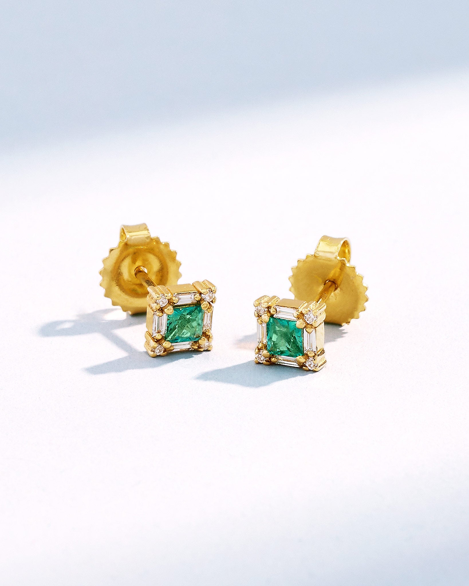 Suzanne Kalan Princess Mini Emerald Studs in 18k yellow gold