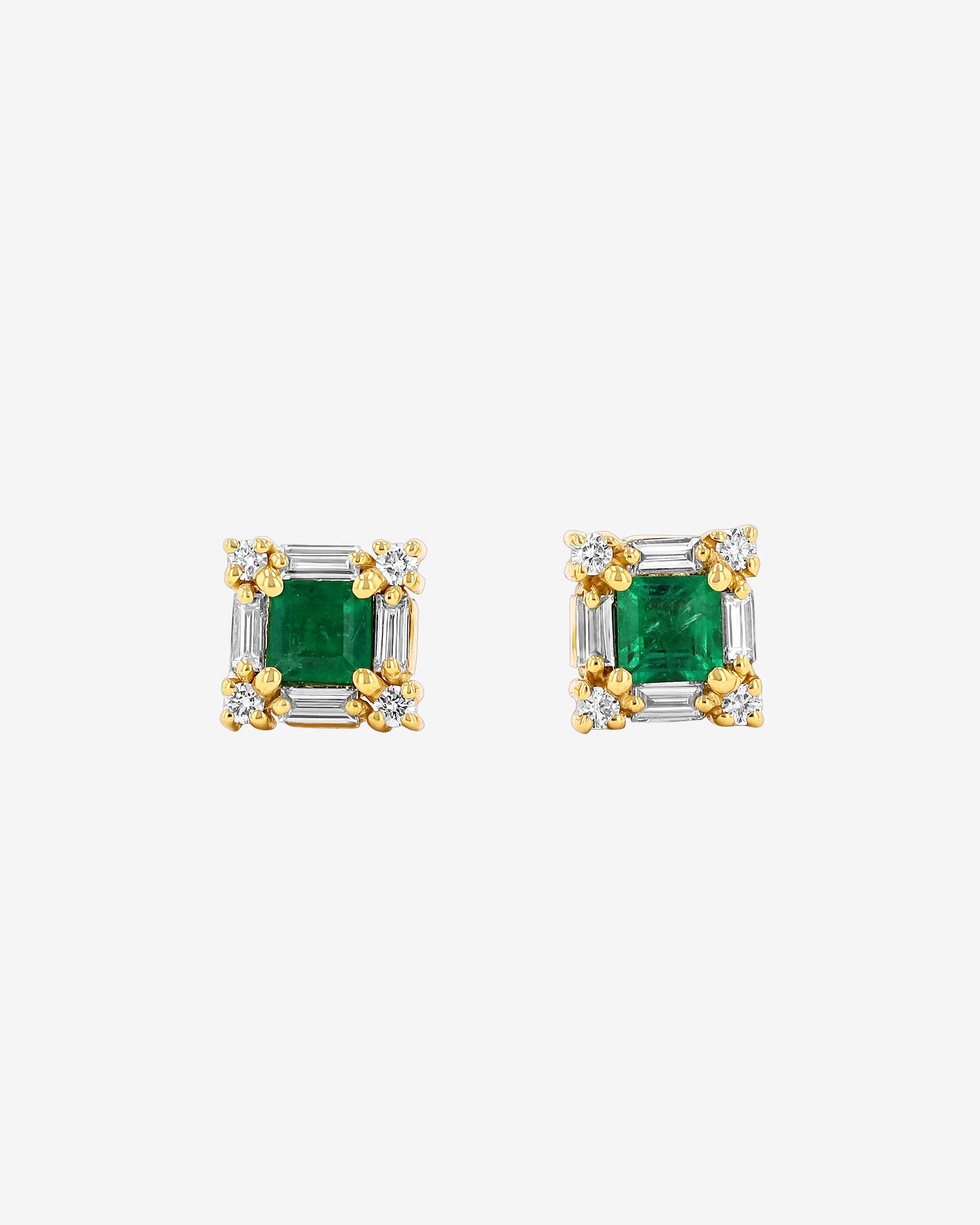 Suzanne Kalan Princess Mini Emerald Studs in 18k yellow gold