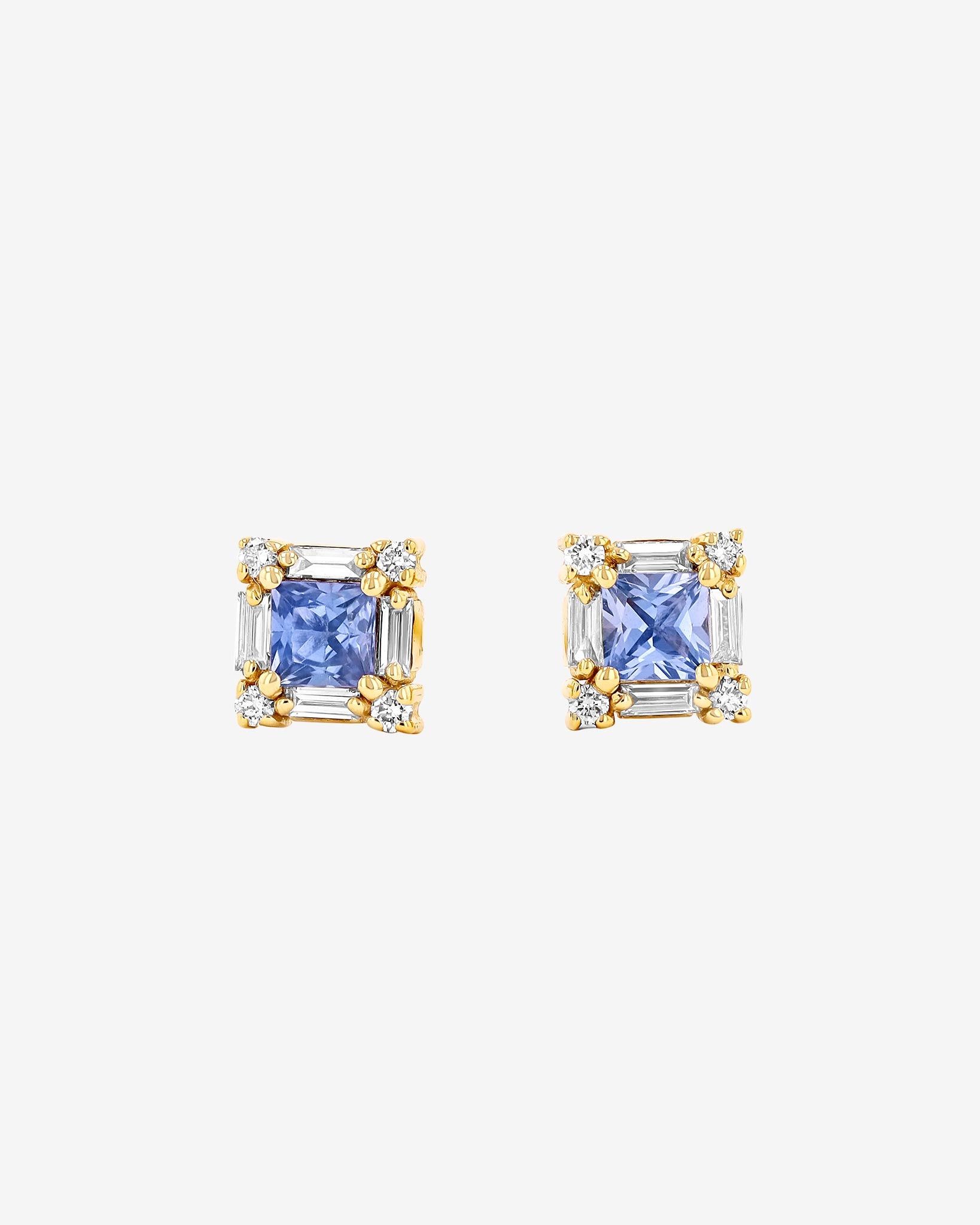 Suzanne Kalan Princess Mini Light Blue Sapphire Studs in 18k yellow gold