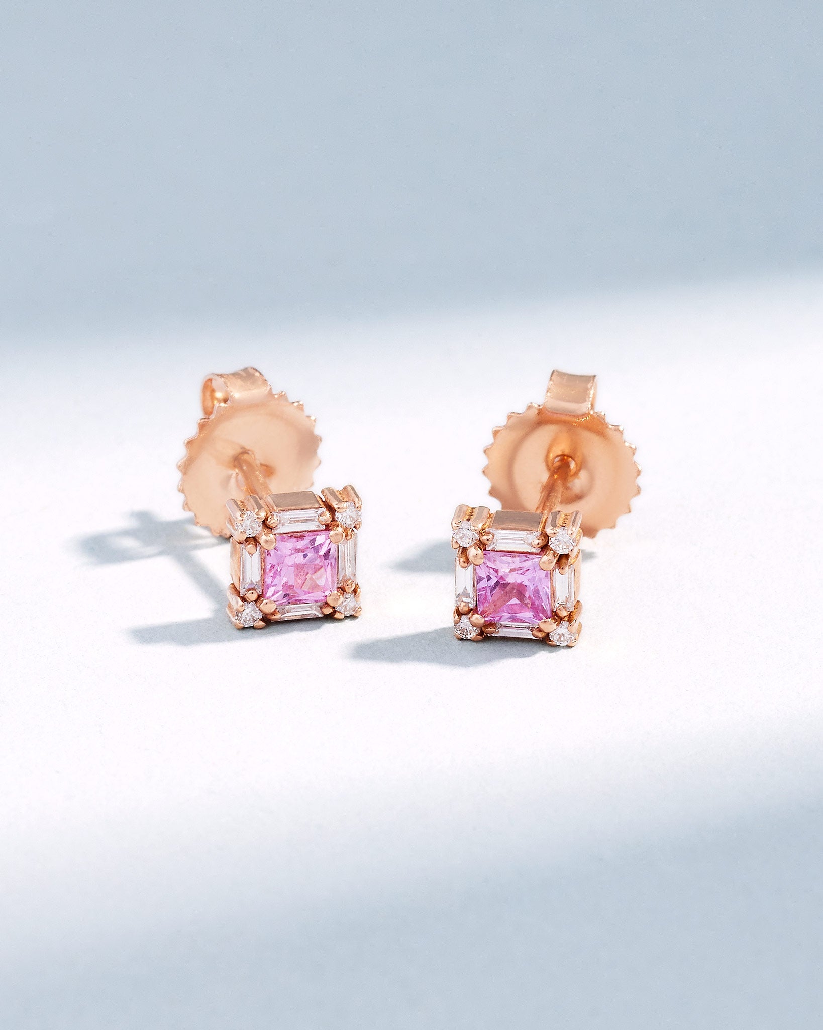 Suzanne Kalan Princess Mini Pink Sapphire Studs in 18k rose gold