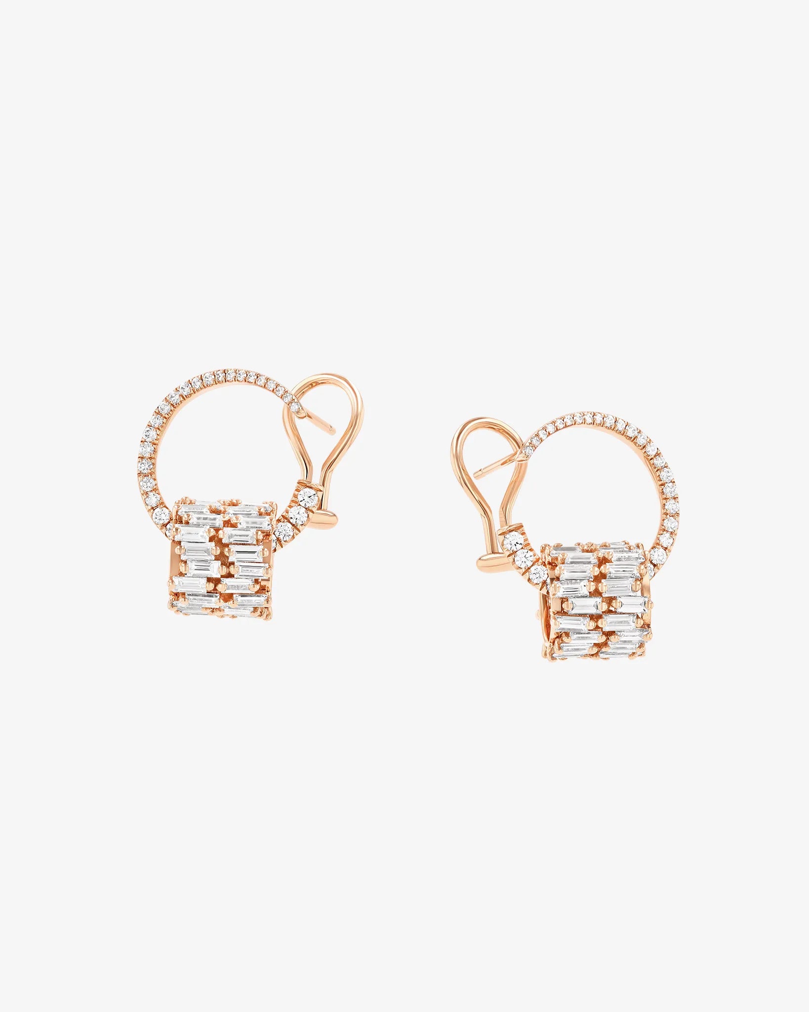 Suzanne Kalan Infinite Double Row Diamond Rondelle Sideways Hoops in 18k rose gold