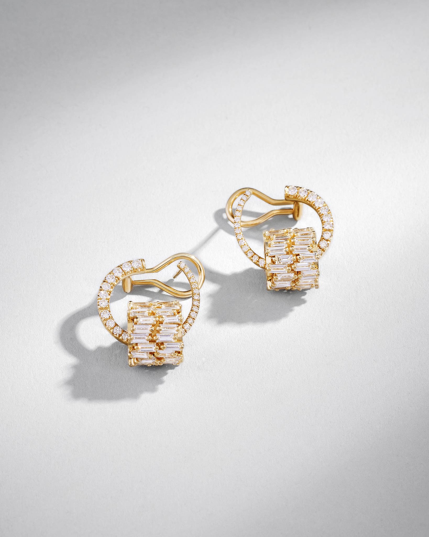 Suzanne Kalan Infinite Double Row Diamond Rondelle Sideways Hoops in 18k yellow gold