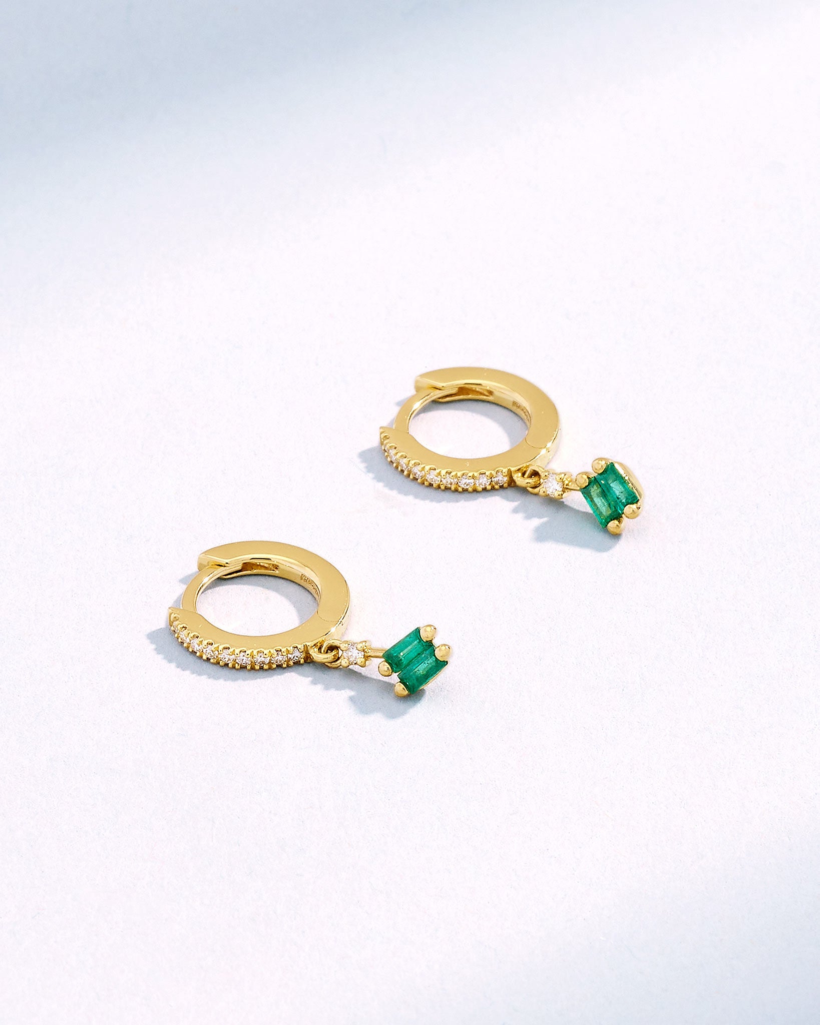 Suzanne Kalan Bold Emerald Huggie Drops in 18k yellow gold