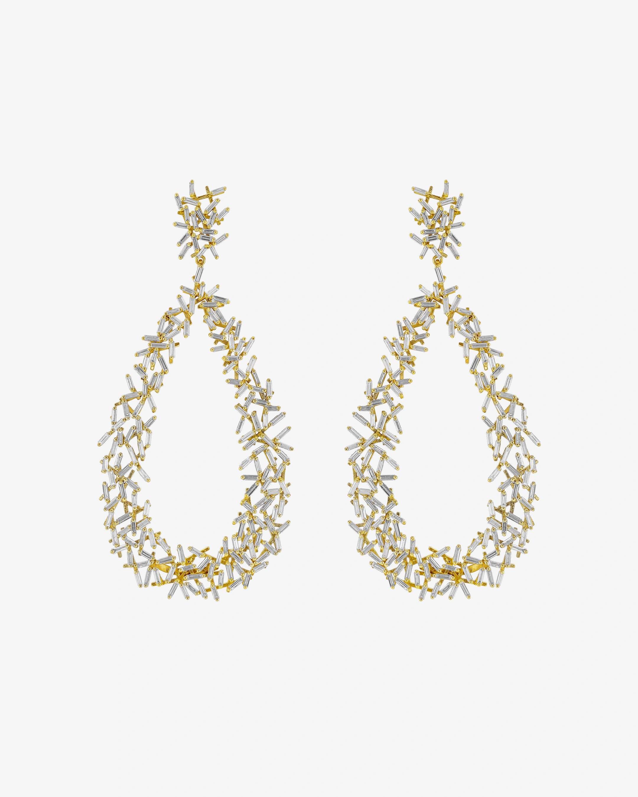 Suzanne Kalan Classic Diamond Criss Cross Drop Earrings in 18k yellow gold