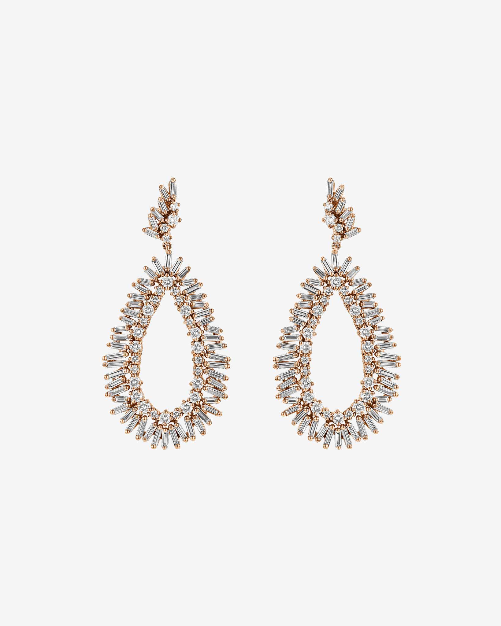 Suzanne Kalan Classic Diamond Midi Tear Drop Earrings in 18k rose gold