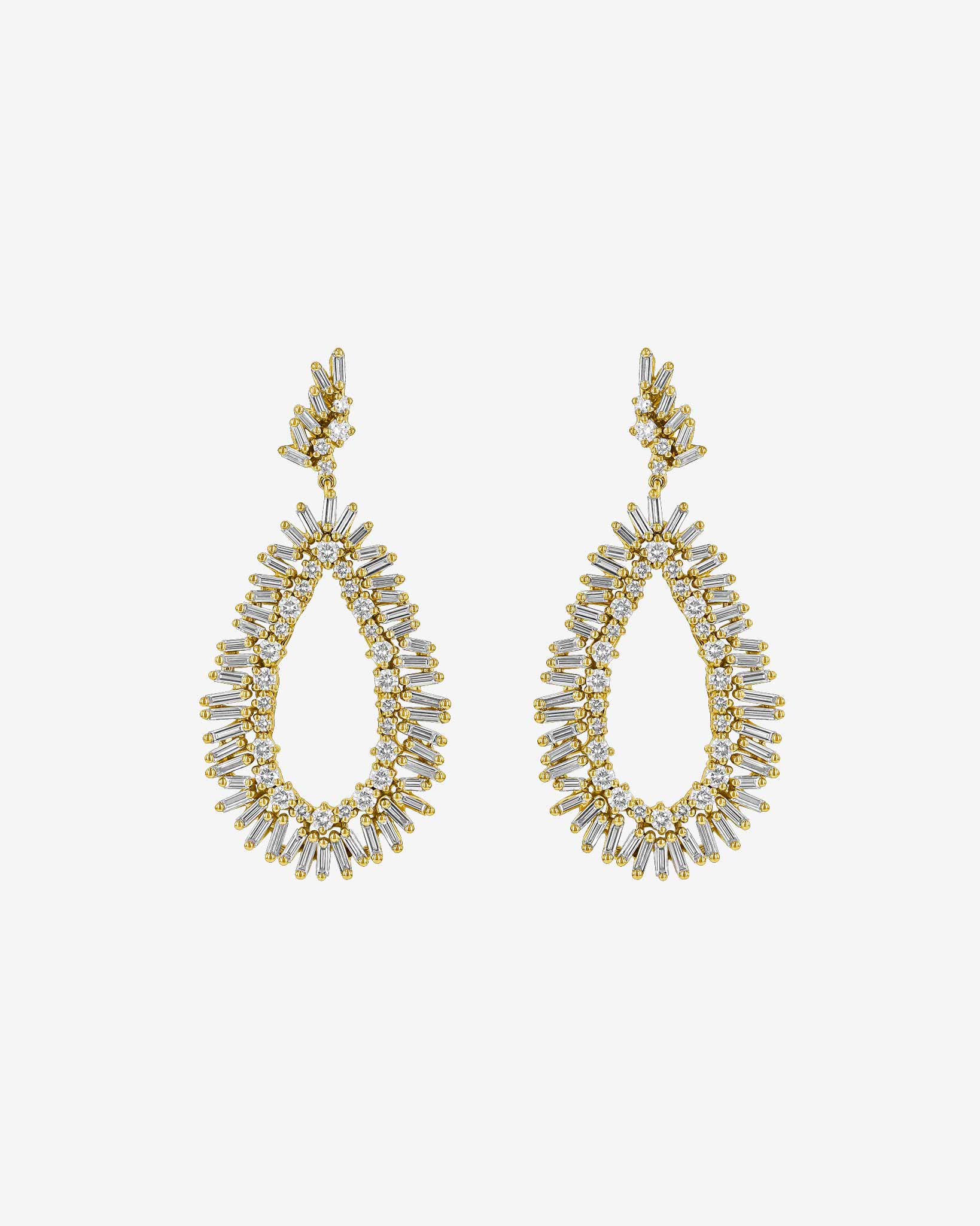 Suzanne Kalan Classic Diamond Midi Tear Drop Earrings in 18k yellow gold