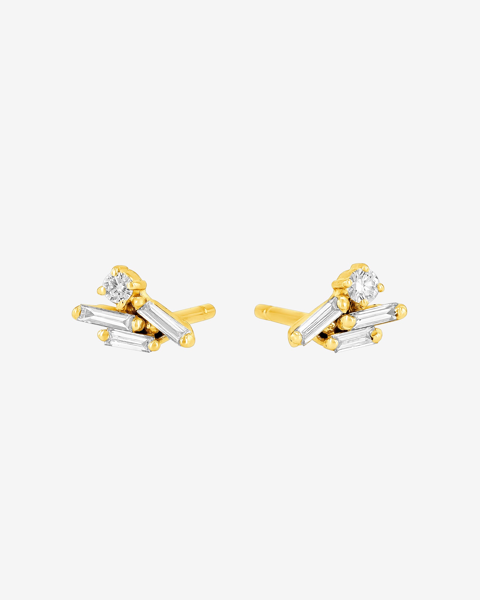 Suzanne Kalan Eva White Diamond Stud Earrings in 18k yellow gold