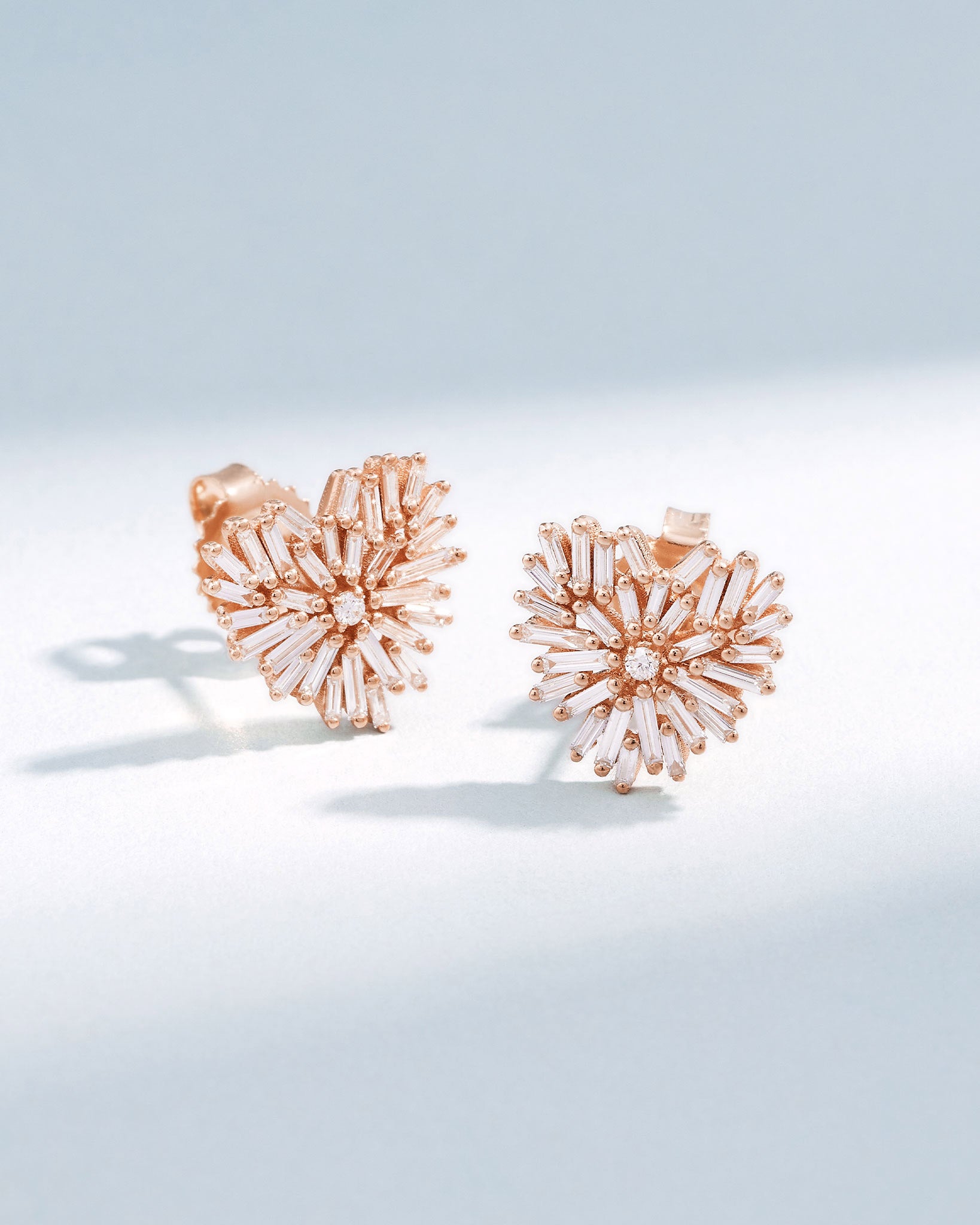 Suzanne Kalan Classic Diamond Small Heart Studs in 18k rose gold
