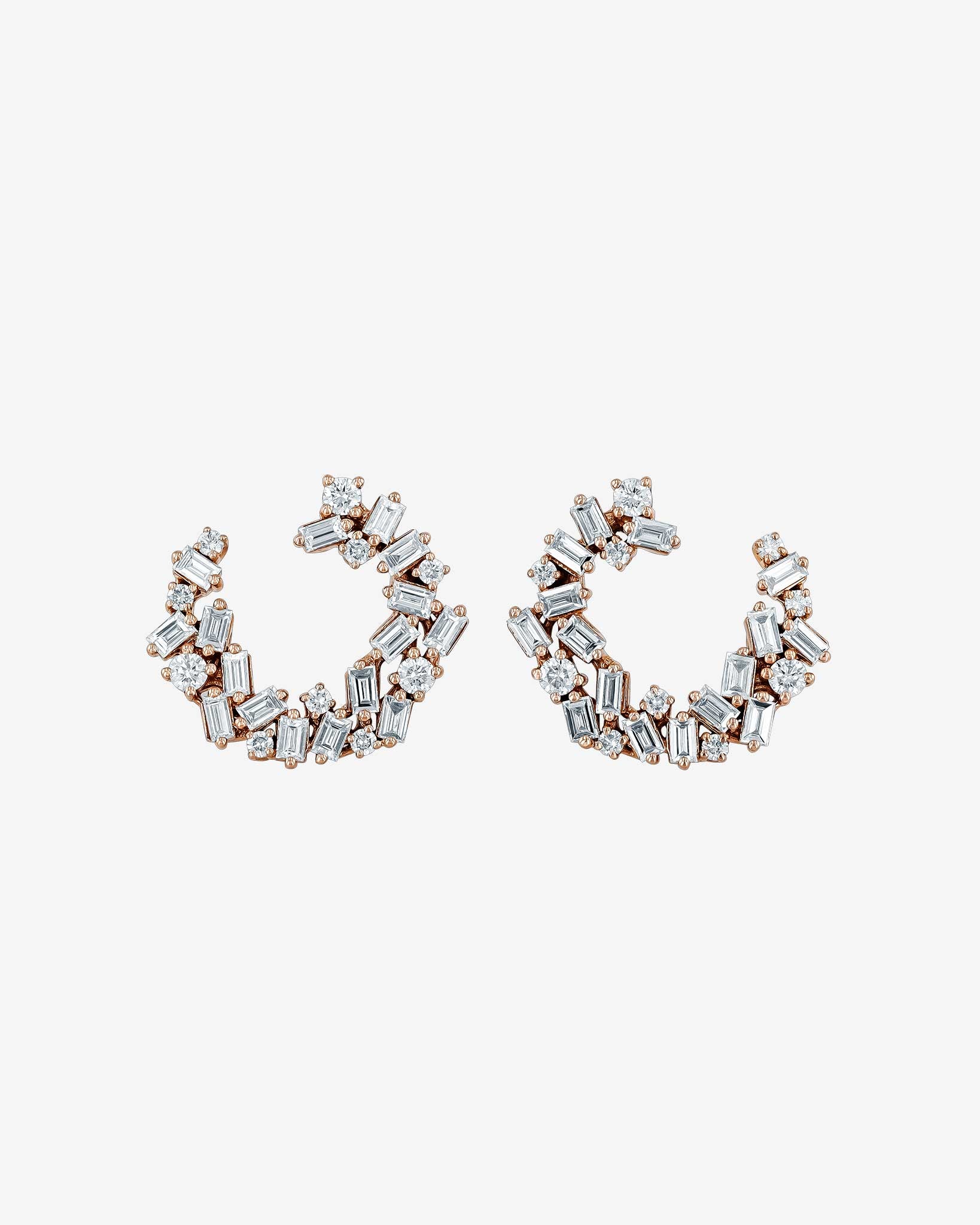 Suzanne Kalan Classic Diamond Sideways Cluster Mini Hoops in 18k rose gold