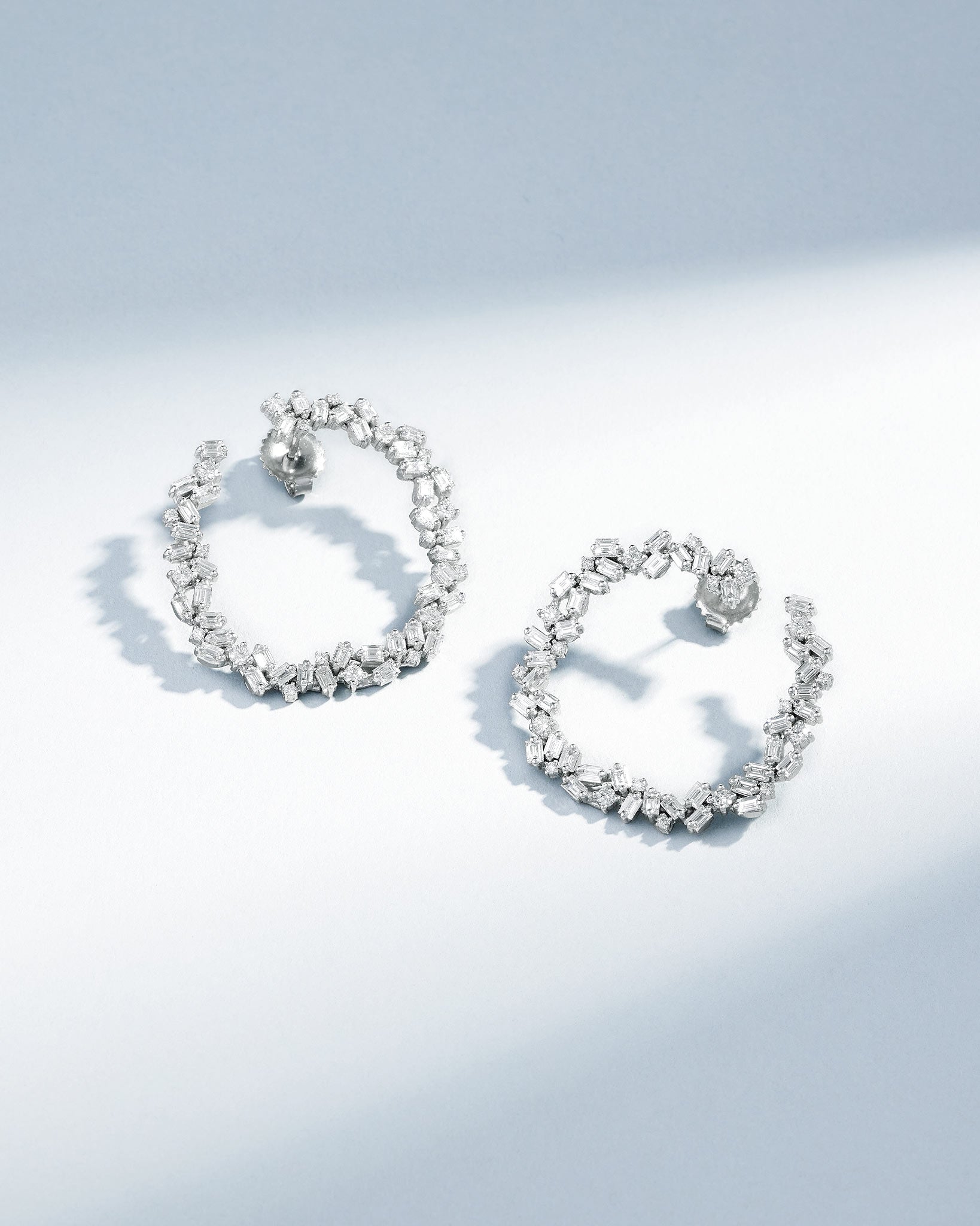 Suzanne Kalan Classic Diamond Sideways Cluster Midi Hoops in 18k white gold