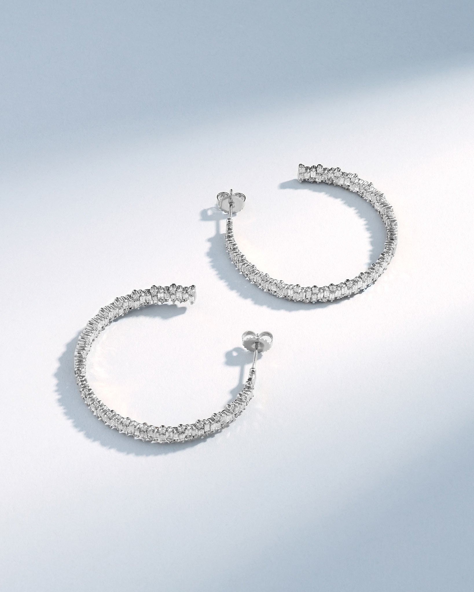 Suzanne Kalan Classic Diamond Shimmer Hoop Earrings in 18k white gold