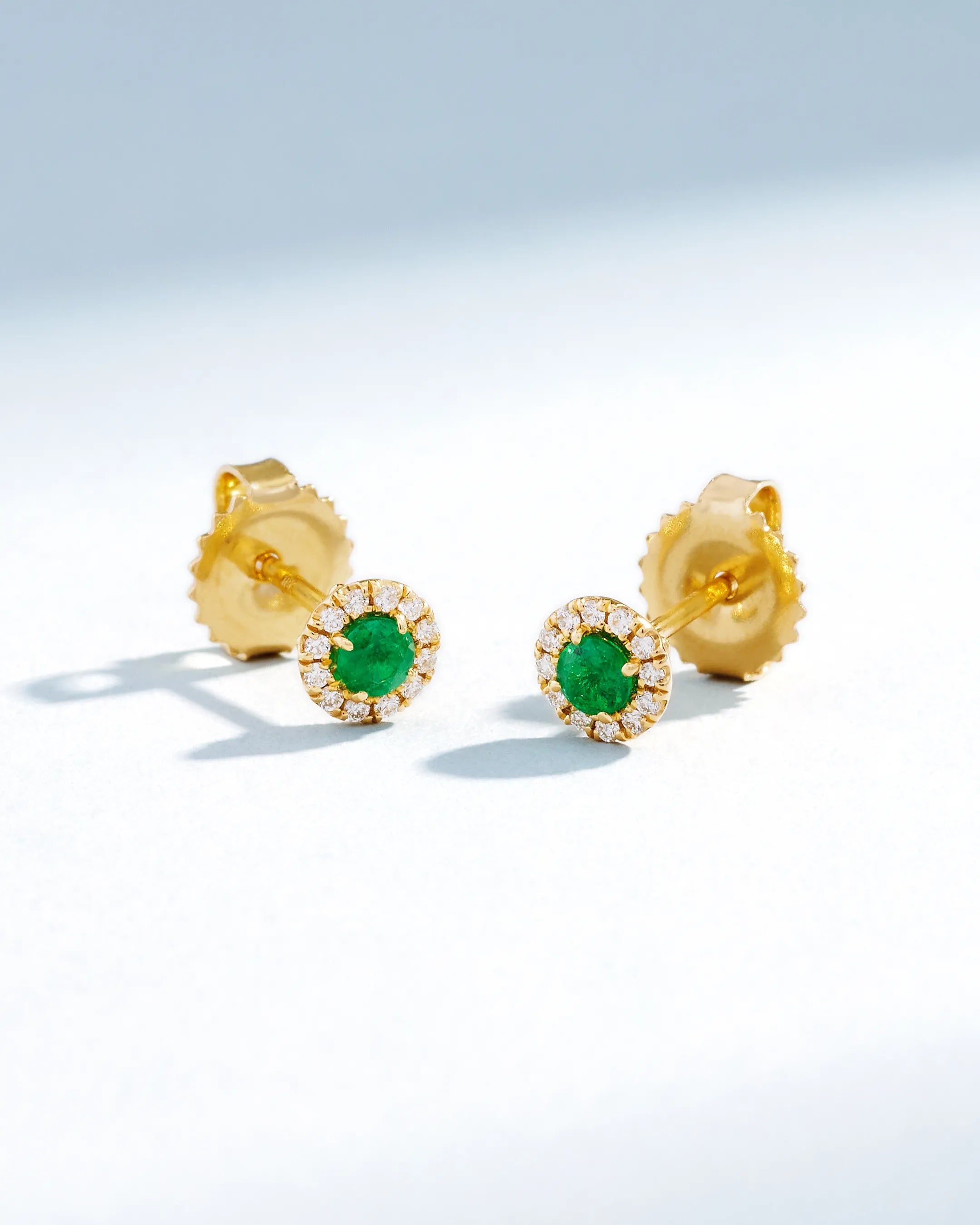 Suzanne Kalan Bold Emerald Mini Round Pavé Studs in 18k yellow gold