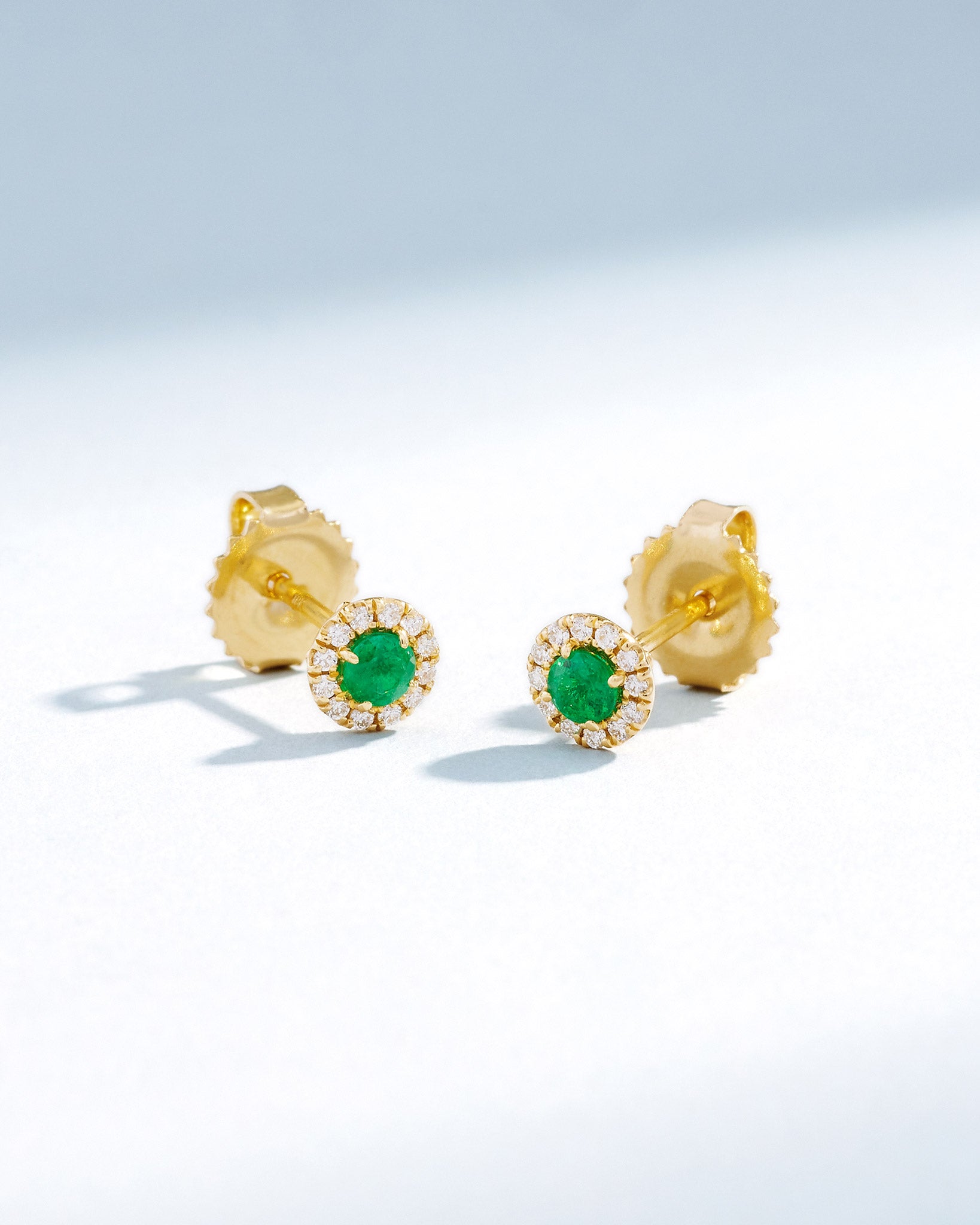 Suzanne Kalan Bold Emerald Mini Round Pavé Studs in 18k yellow gold