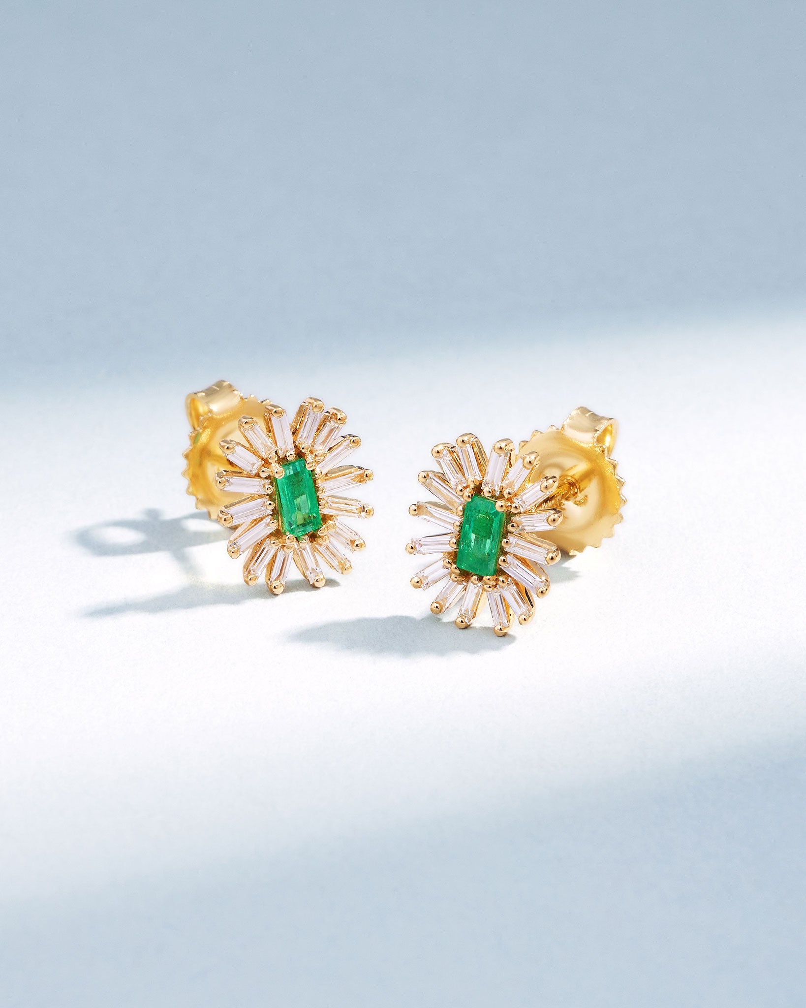 Suzanne Kalan Bold Spark Emerald Studs in 18k yellow gold
